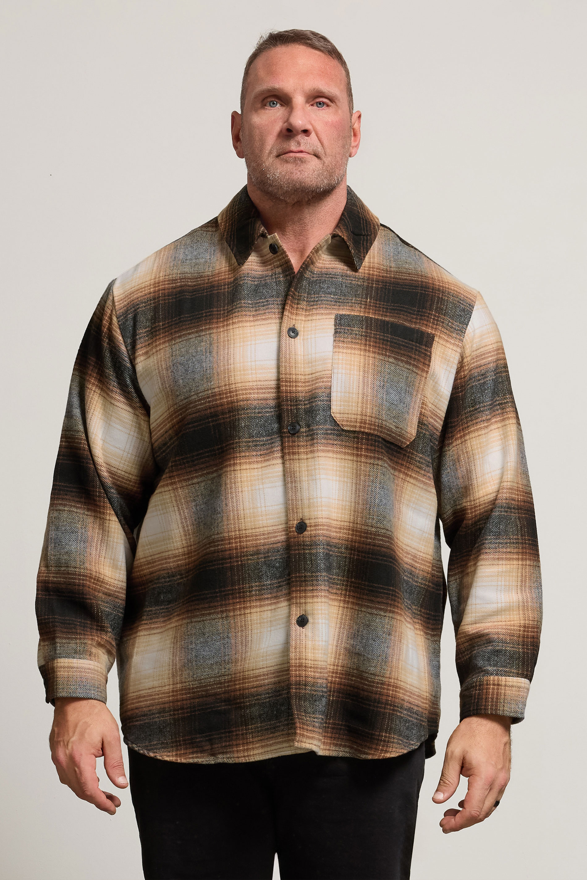 JACK & JONES Big & Tall Brown Check Overshirt | BadRhino 3