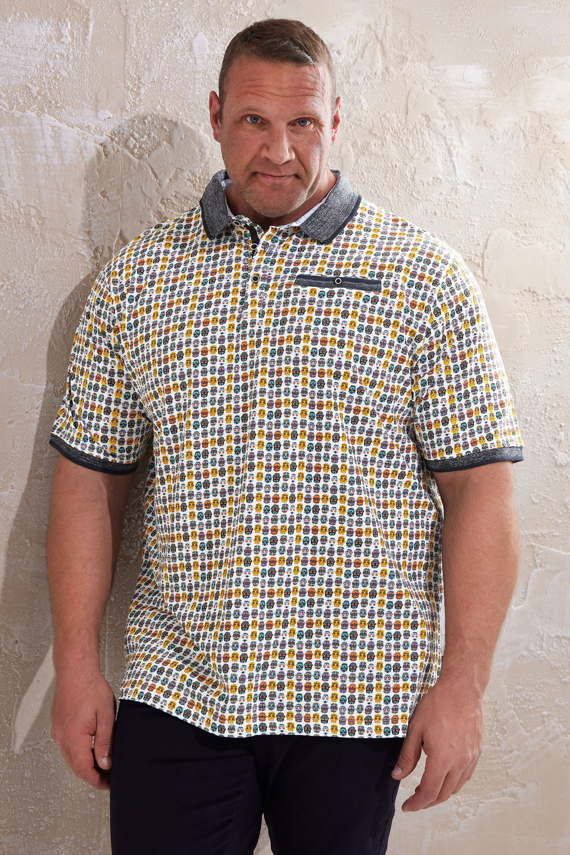 KAM Big & Tall White Skull Print Polo Shirt | BadRhino 3