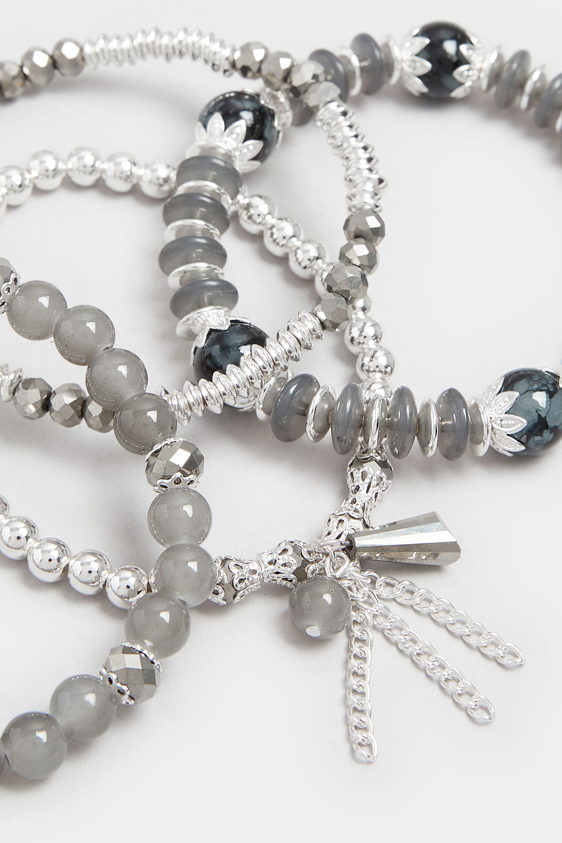 YOURSET 4 PACK Silver Tone Beaded Stretch Charm Bracelets | Yours Clothing 2