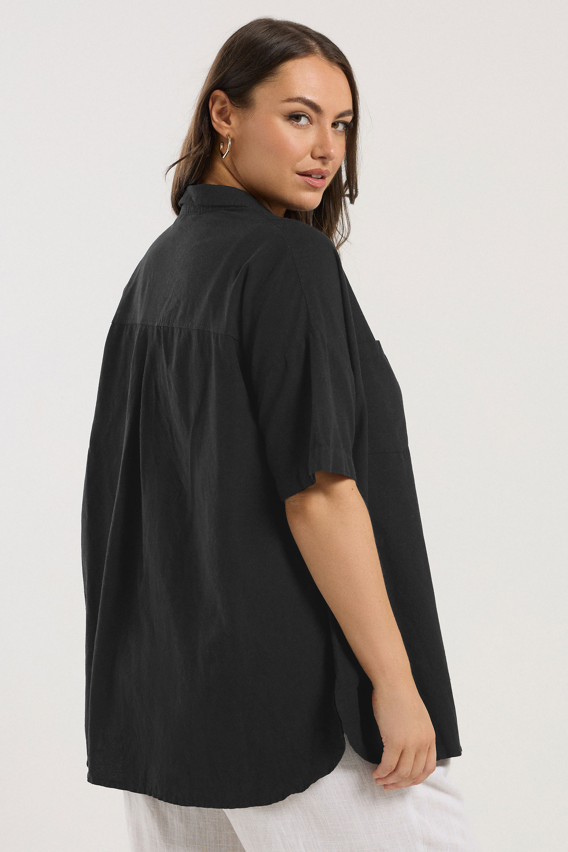 YOURS Plus Size Black Relaxed Linen Shirt | Yours Clothing 2