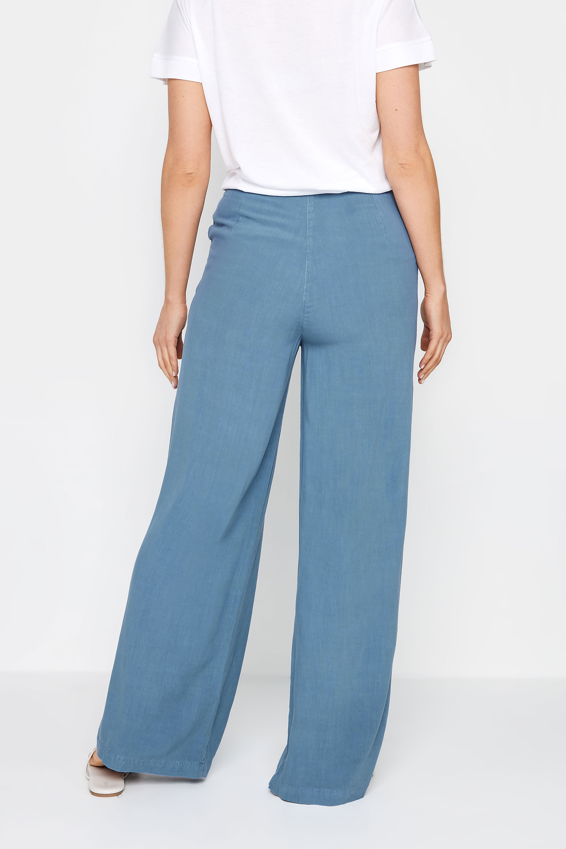 LTS Tall Womens Blue Chambray Wide Leg Trousers | Long Tall Sally 2