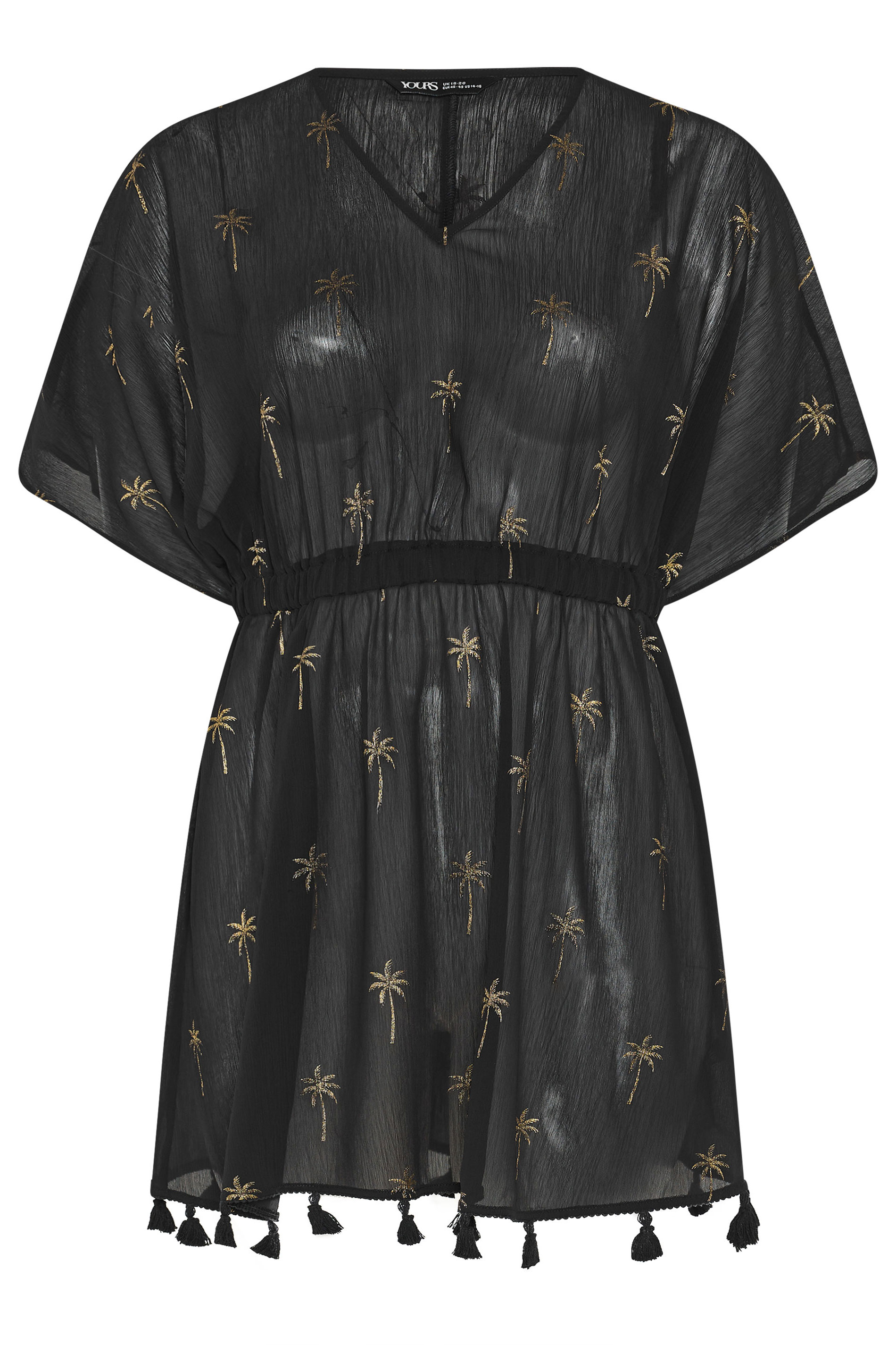 YOURS Plus Size Black Foil Palm Tree Beach Kimono | Yours Clothing 7