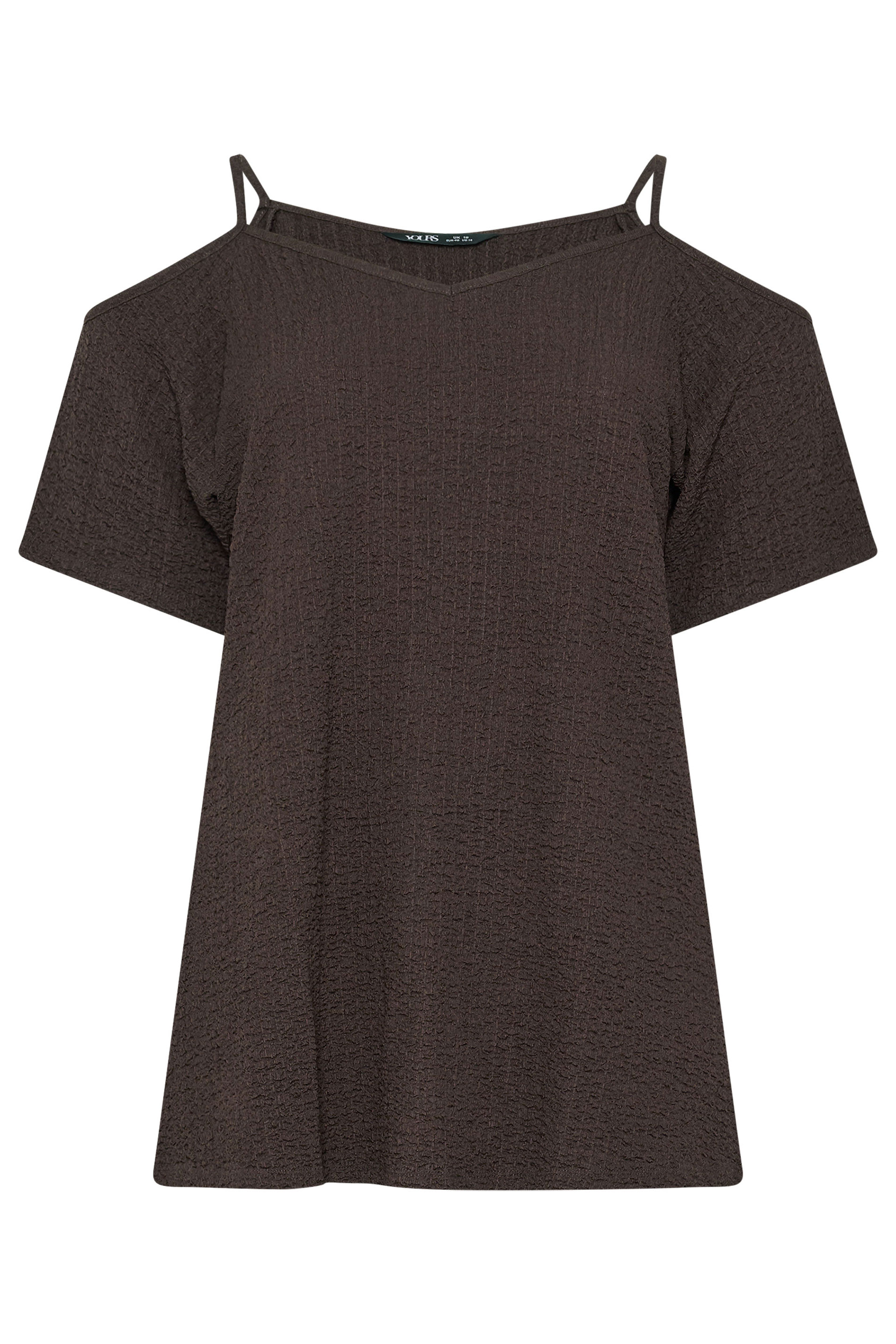 YOURS Plus Size Chocolate Brown Textured Cold Shoulder Top | Yours Clothing 5