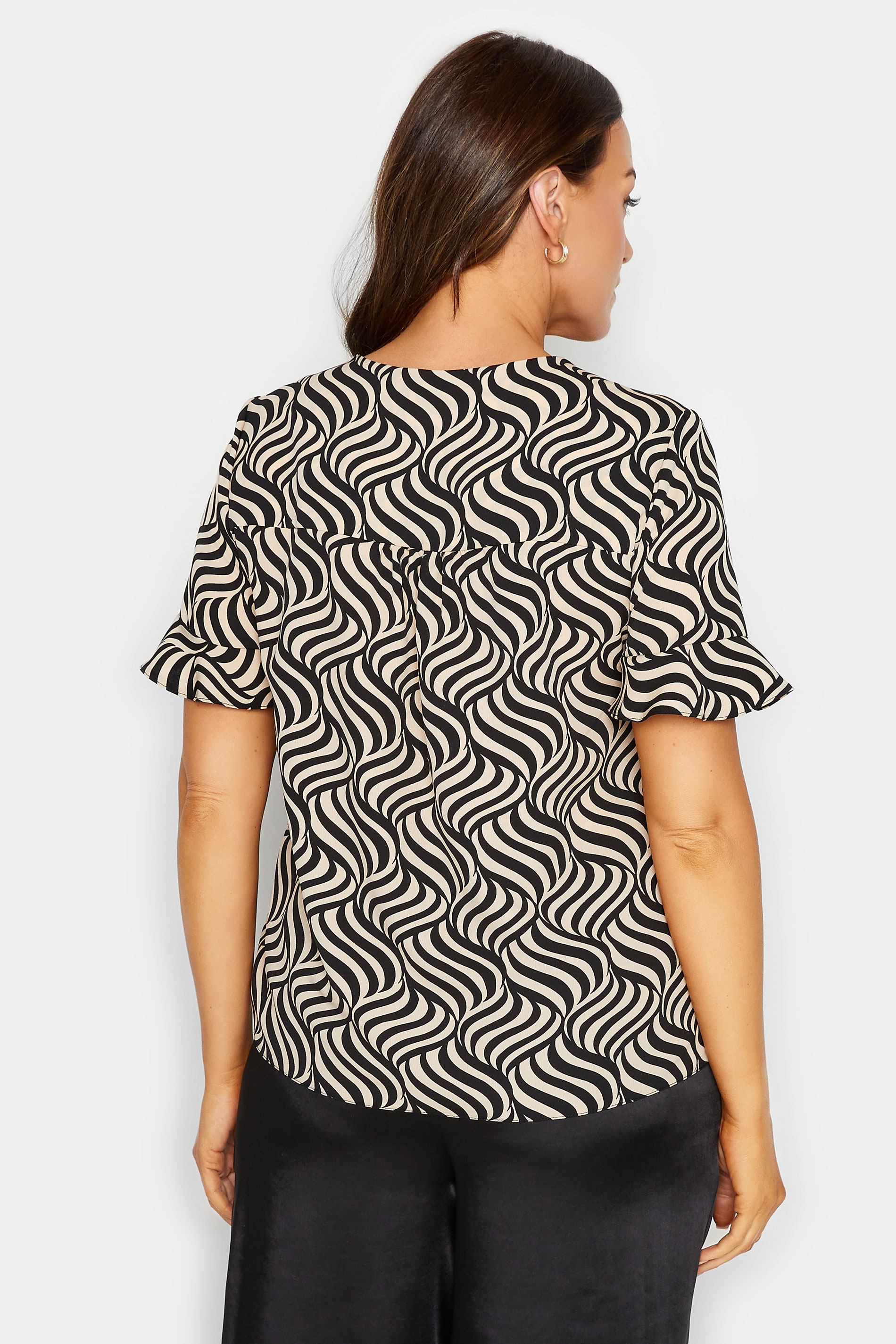 M&Co Black & White Swirl Print Frill Sleeve Blouse | M&Co 3