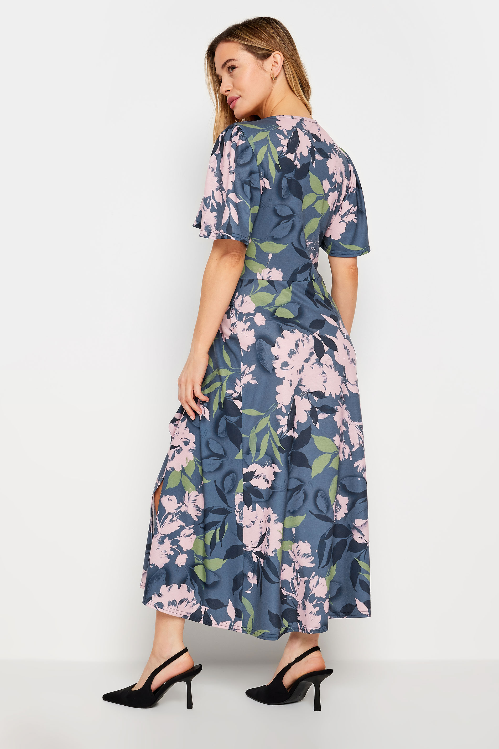 M&Co Petite Blue Floral Belted Wrap Dress | M&Co 3