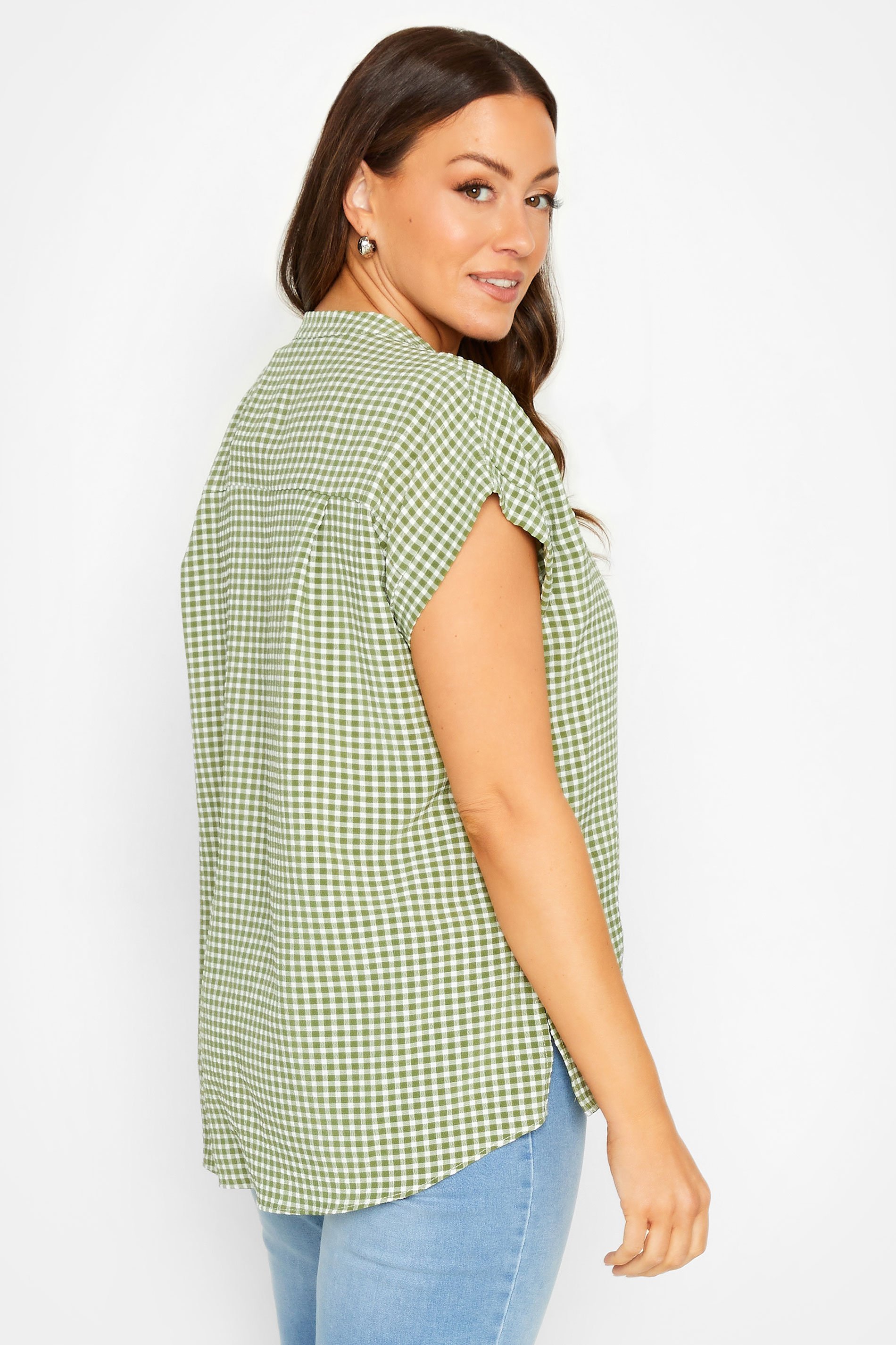 M&Co Khaki Green Gingham Short Sleeve Shirt | M&Co 3