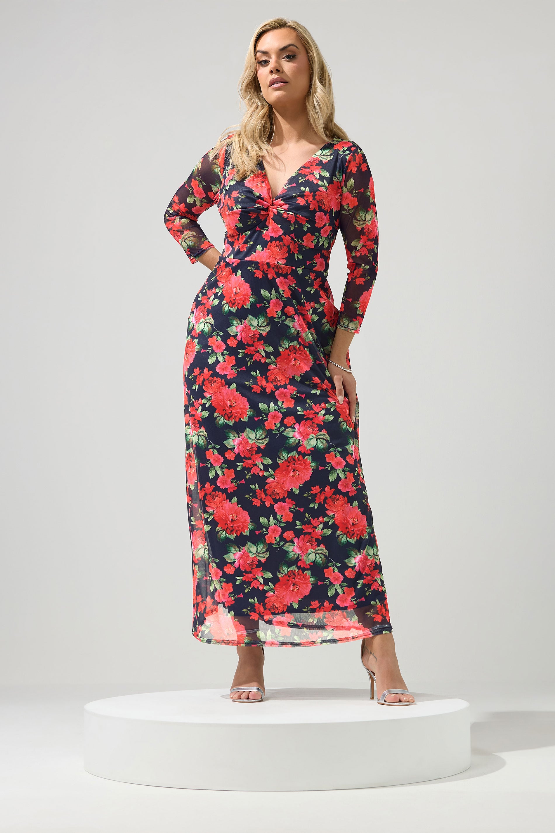 YOURS LONDON Plus Size Navy Blue Floral Knot Dress | Yours Clothing 3