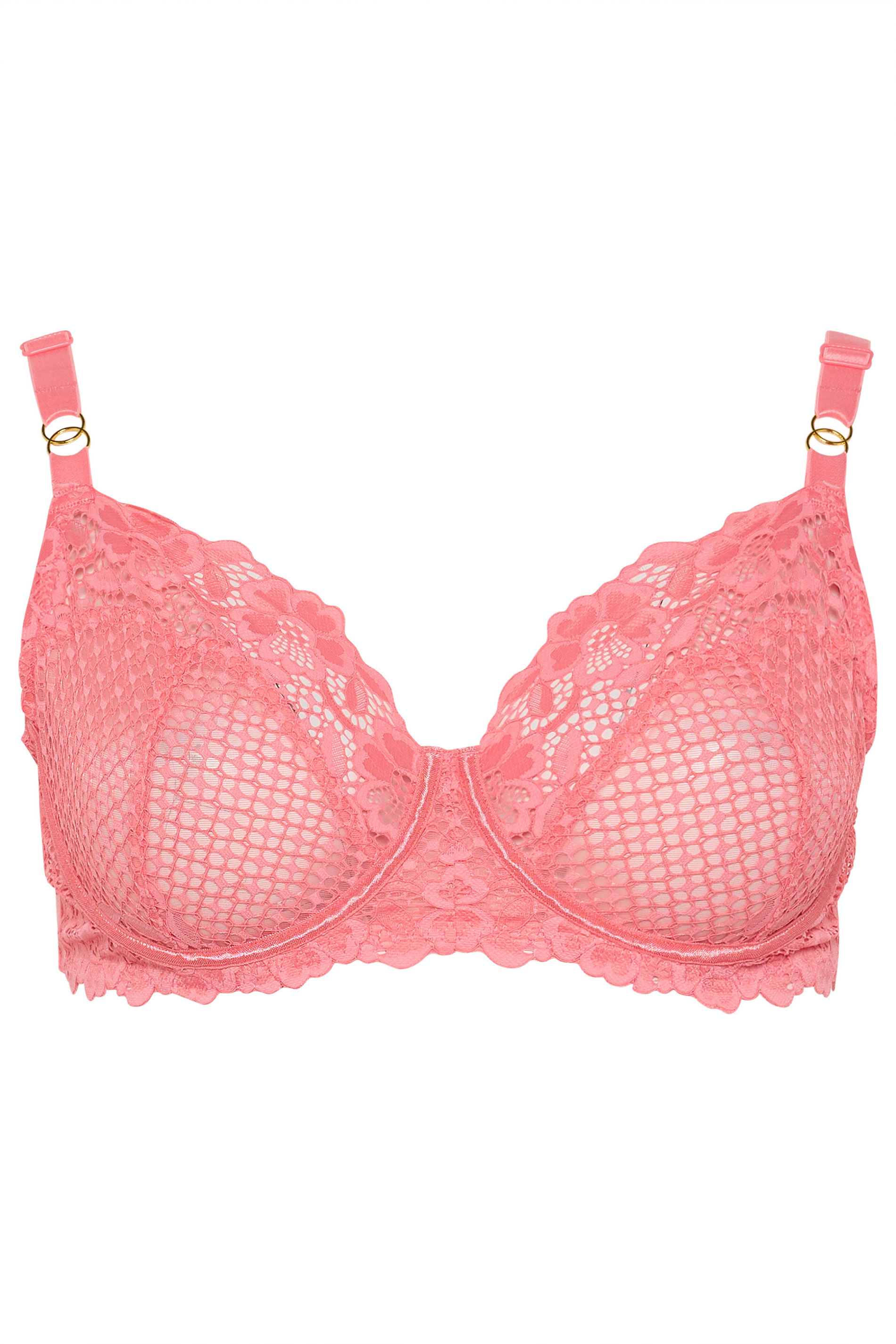 YOURS Plus Size Pink Fishnet Lace Underwired Bra | Yours Clothing 5