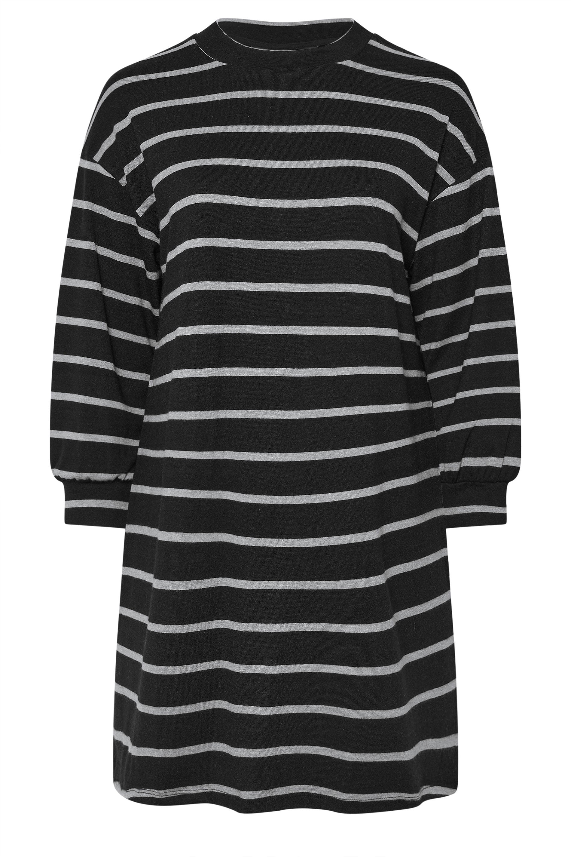 YOURS Plus Size Black & Grey Stripe Jumper Dress | Yours Clothing 5