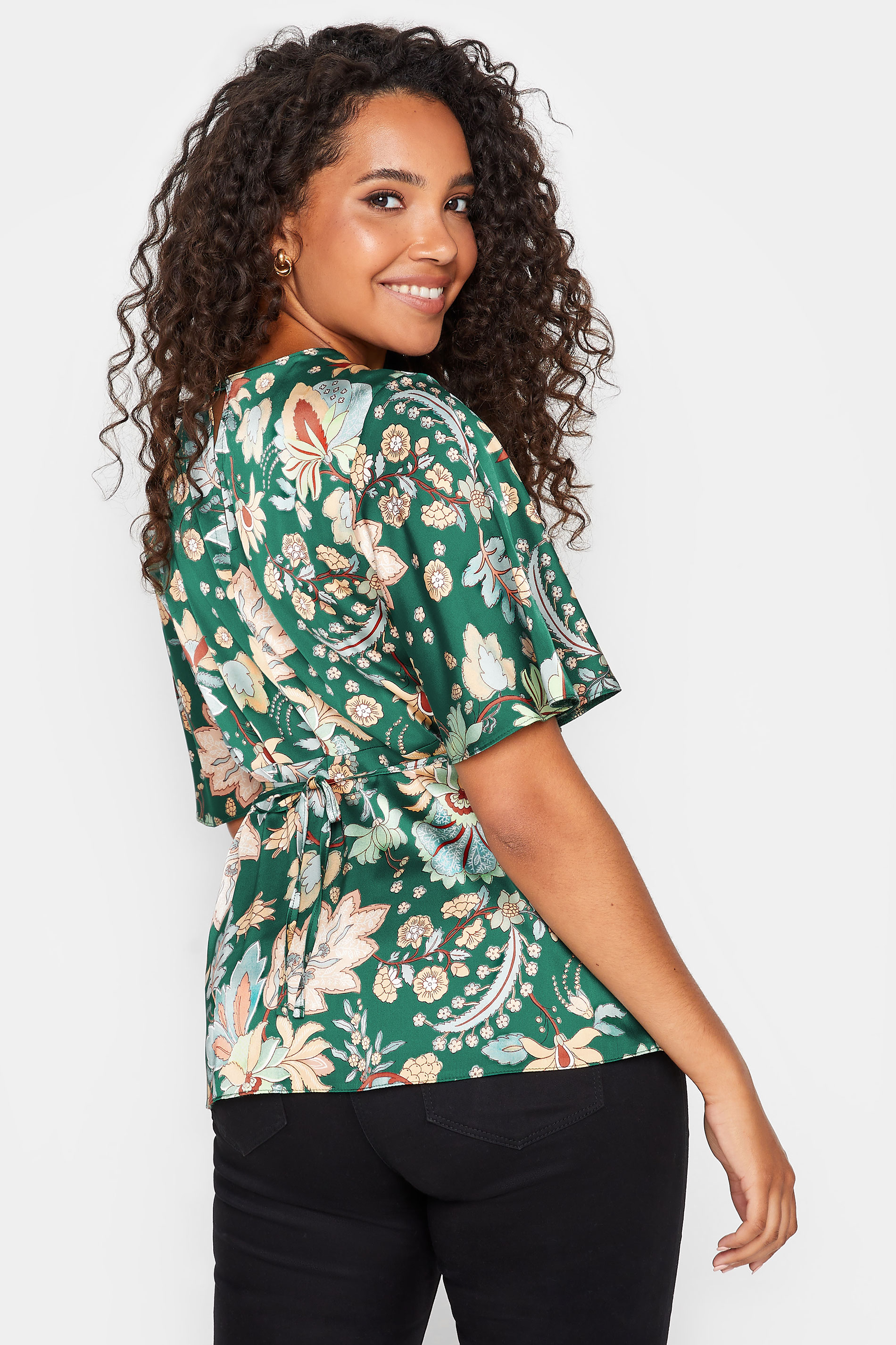 M&Co Dark Green Floral Tie Back Blouse | M&Co 3