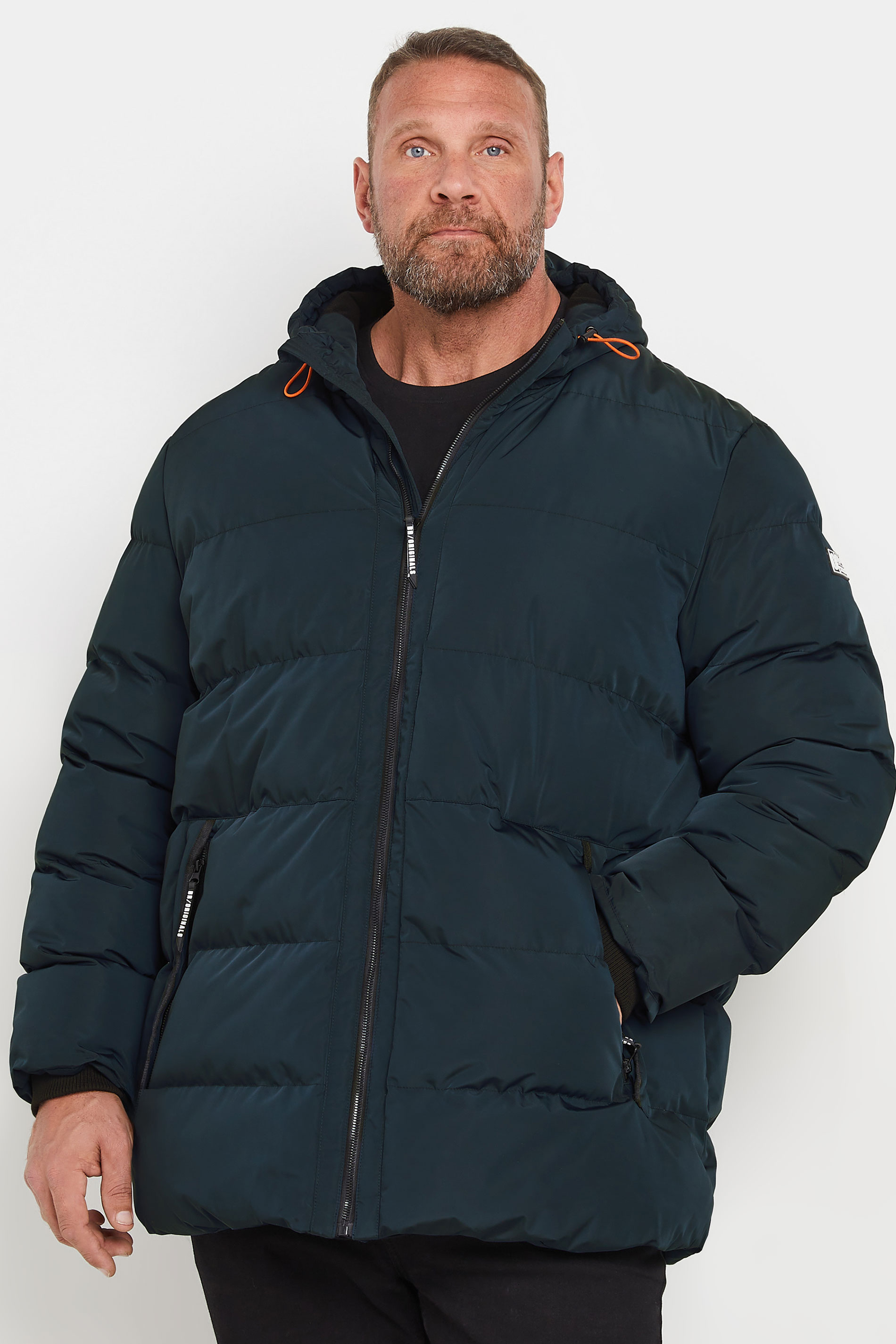 BadRhino Big & Tall Teal Blue Hooded Logo Puffer Jacket | BadRhino 1
