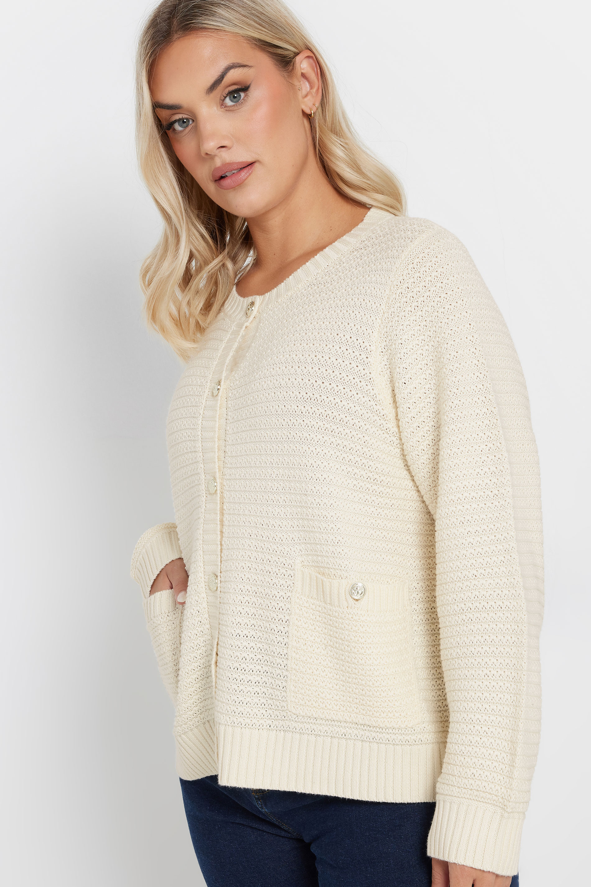 YOURS Plus Size White Button Through Pocket Cardigan | Yours Clothing 6