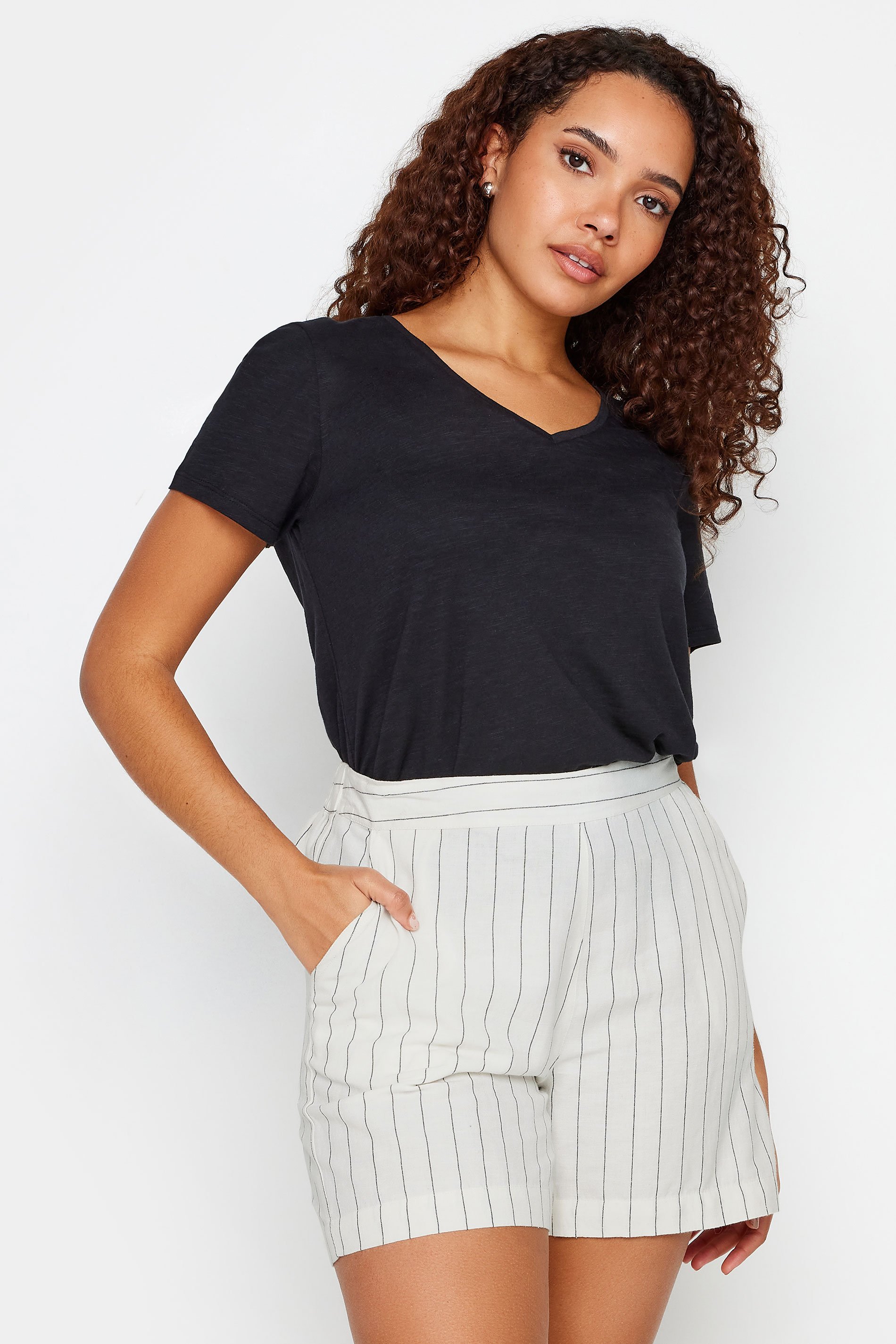 M&Co Ivory White Stripe Print Linen Shorts | M&Co 1