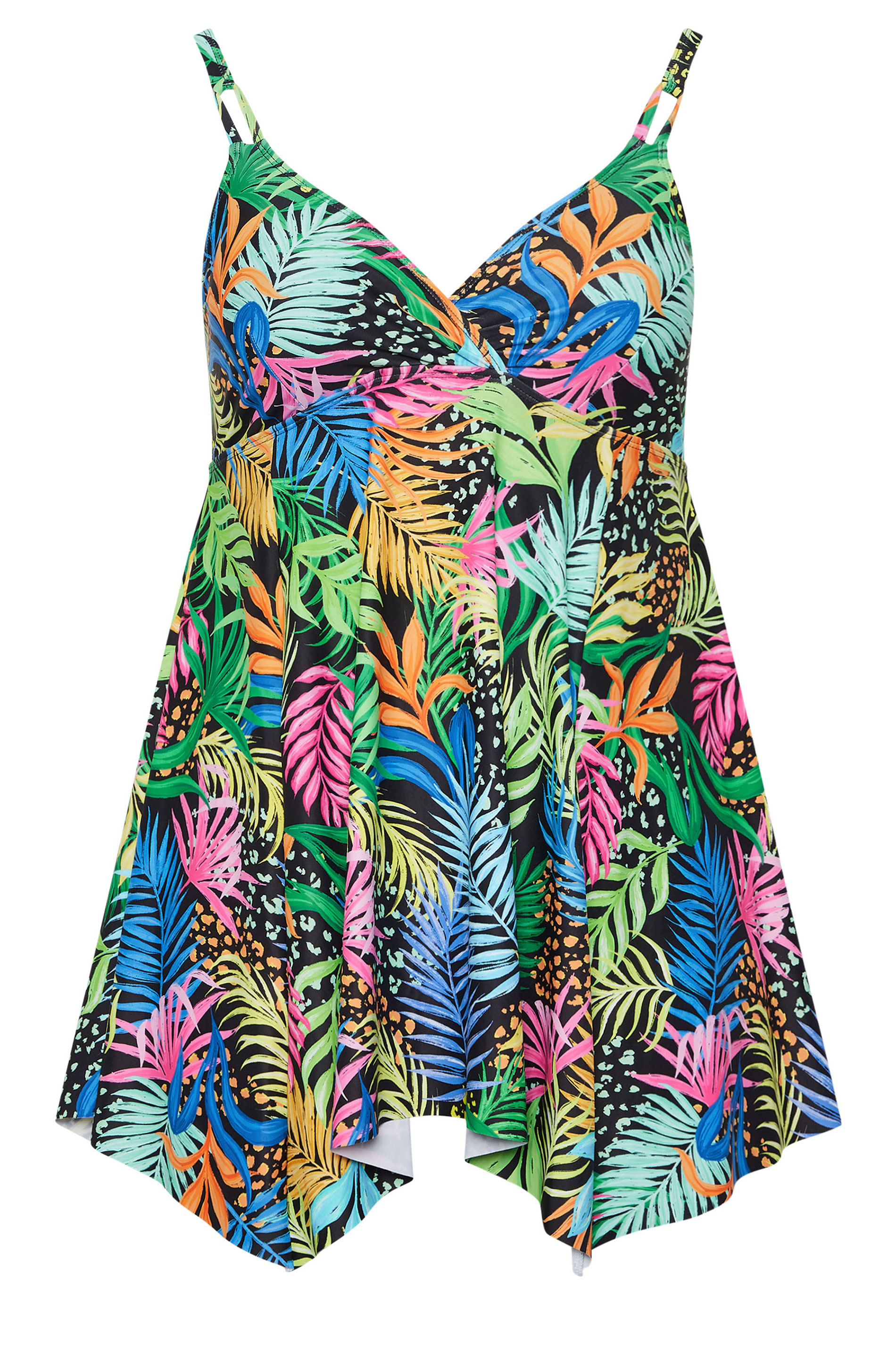 YOURS Plus Size Black Tropical Print Hanky Hemline Swimdress | Yours Clothing 5