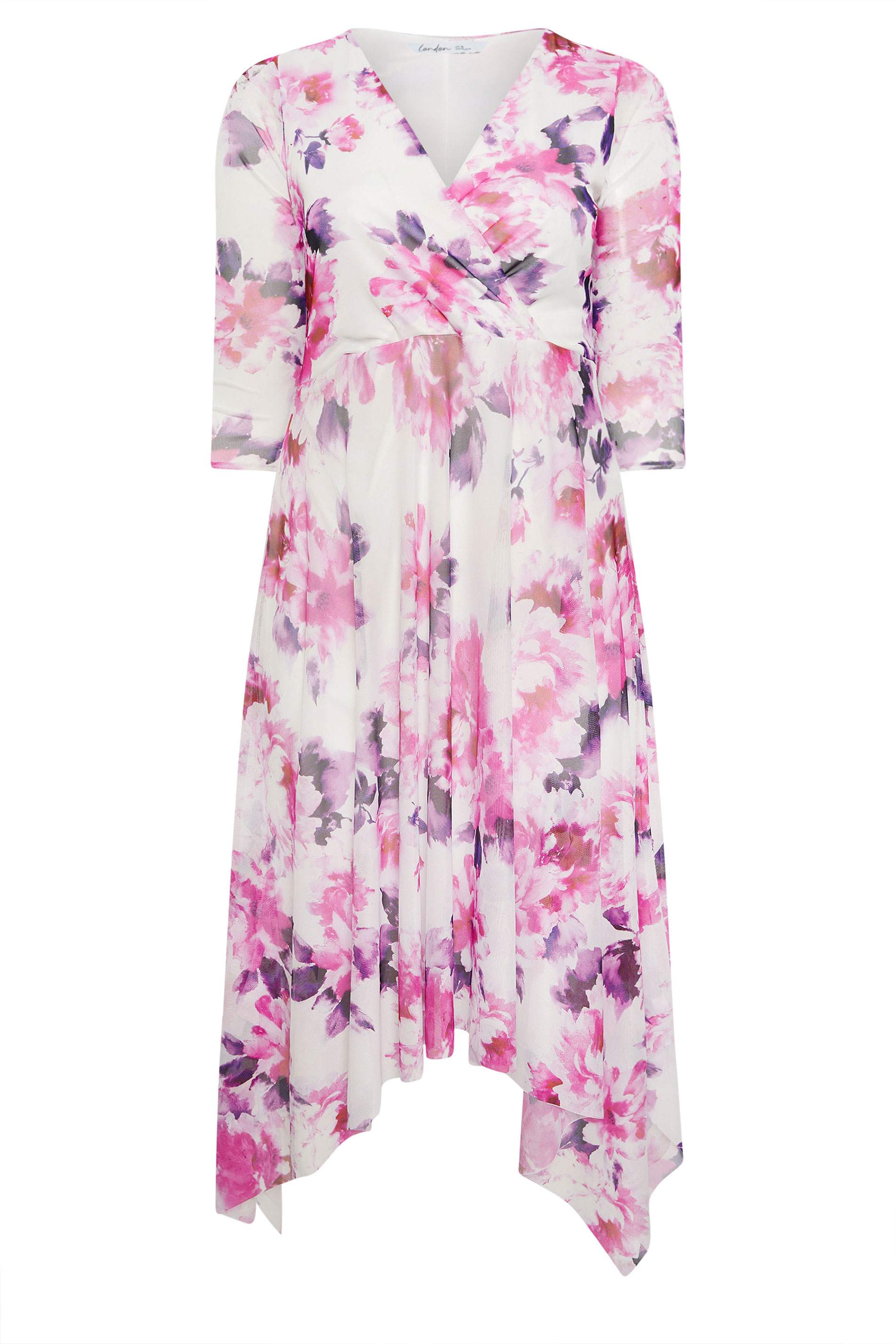 YOURS LONDON Plus Size White Floral Wrap Midi Dress | Yours Clothing 5
