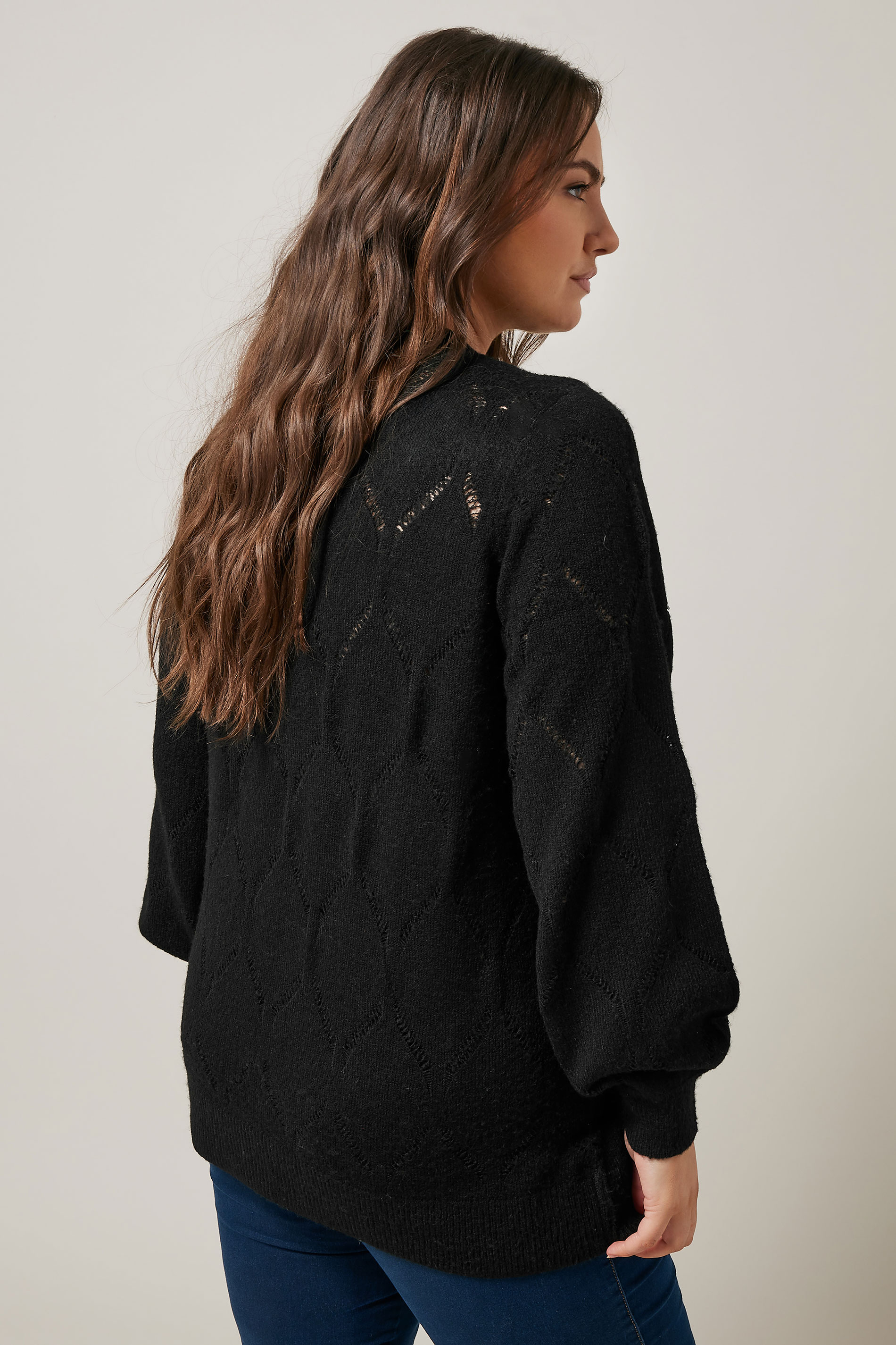 EVANS Plus Size Black Pointelle Knitted Jumper | Evans 2