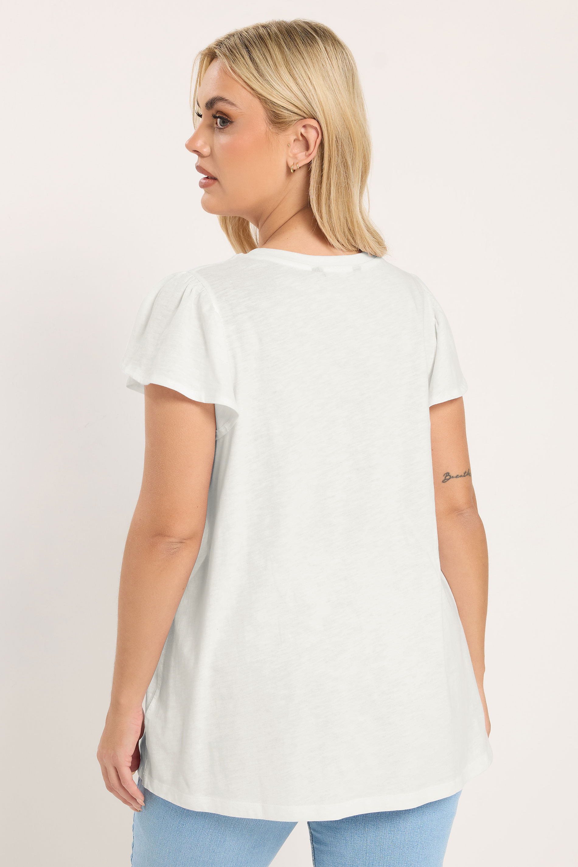 YOURS Plus Size Curve White Frill Short Sleeve T-Shirt | Yours Clothing 2