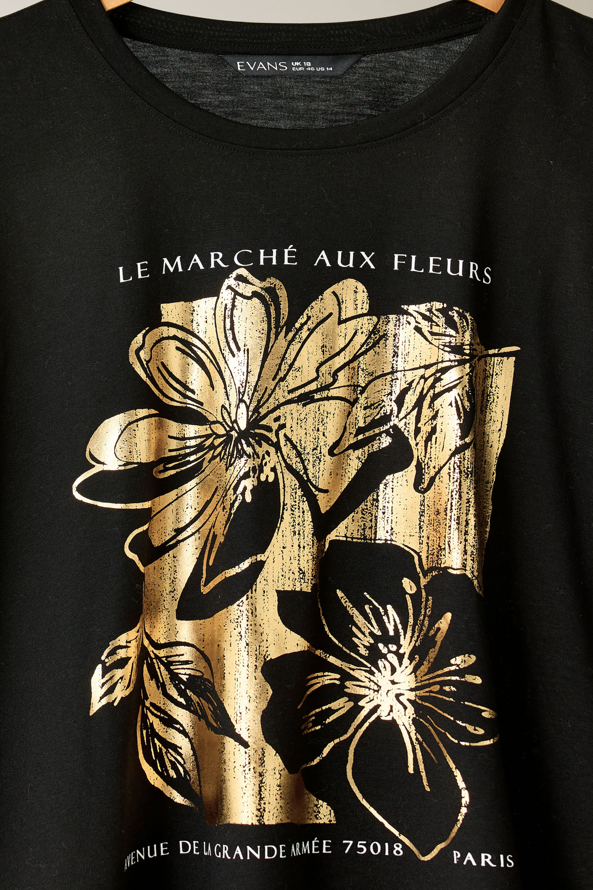 EVANS Plus Size Black Metallic Floral Print Modal Rich T-Shirt | Evans 8