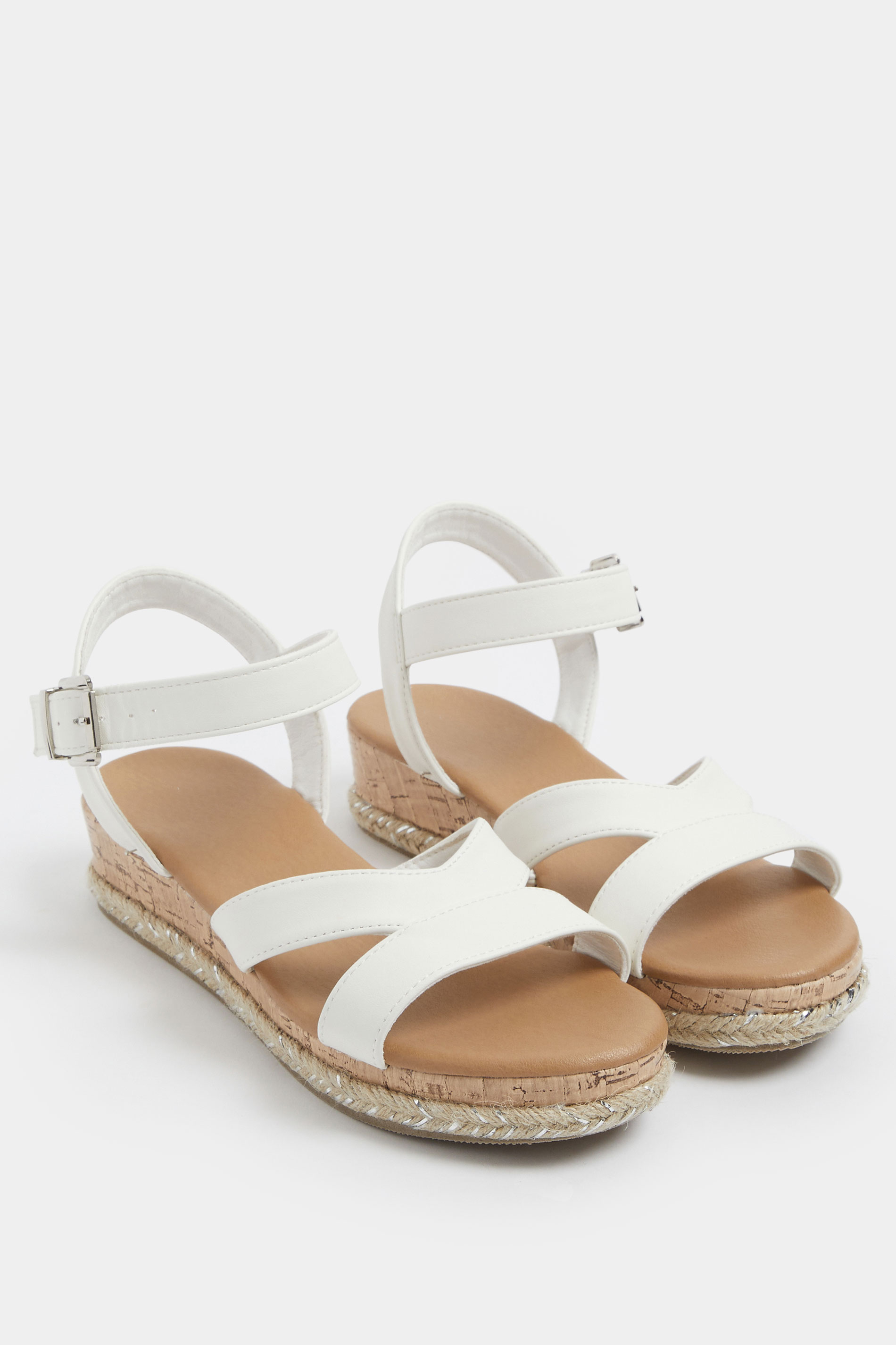 White Plaited Wedge Sandals In Wide E Fit  | Yours Clothing 3