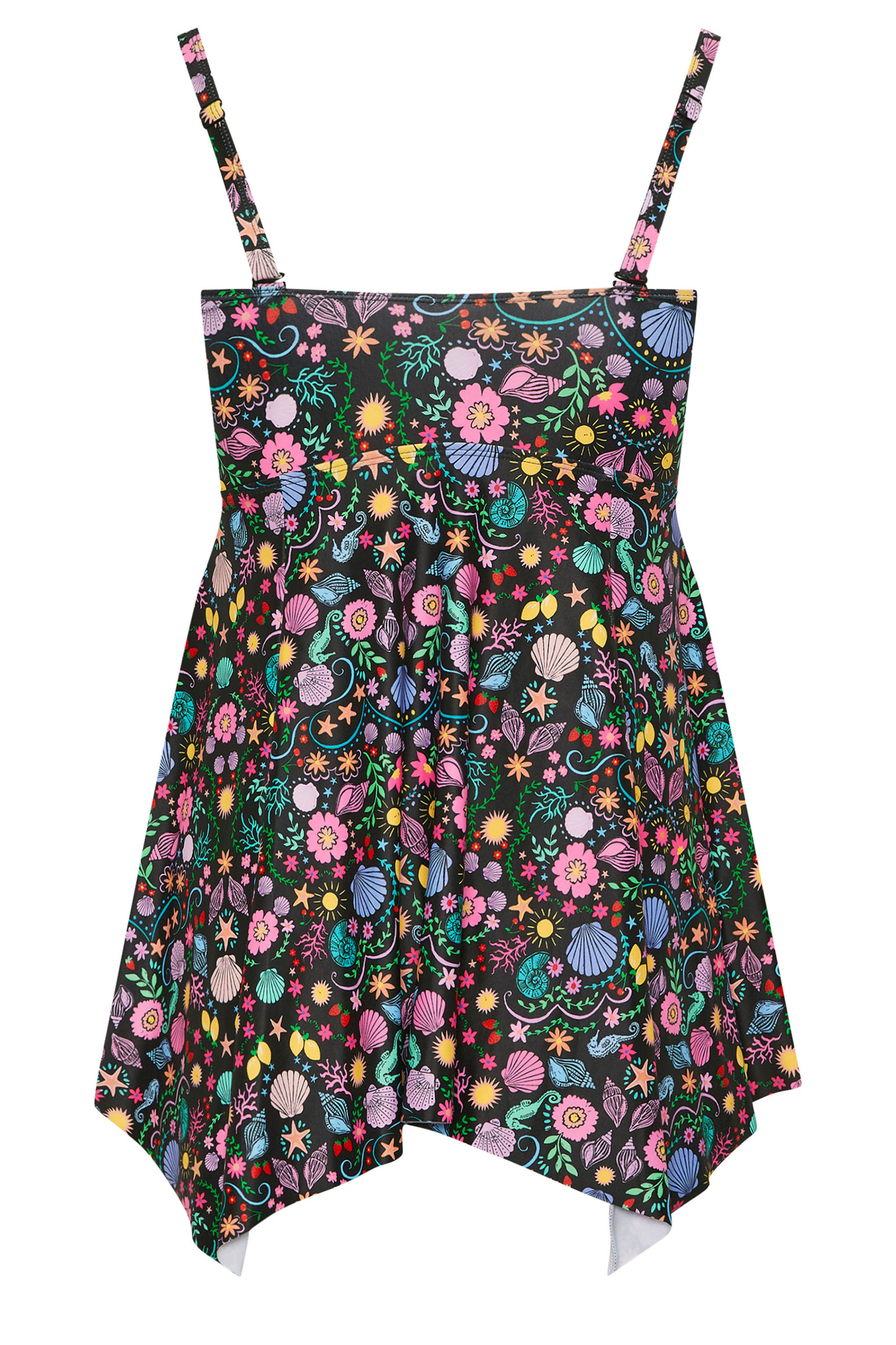 YOURS Plus Size Black Shell Print Tankini Top | Yours Clothing 8