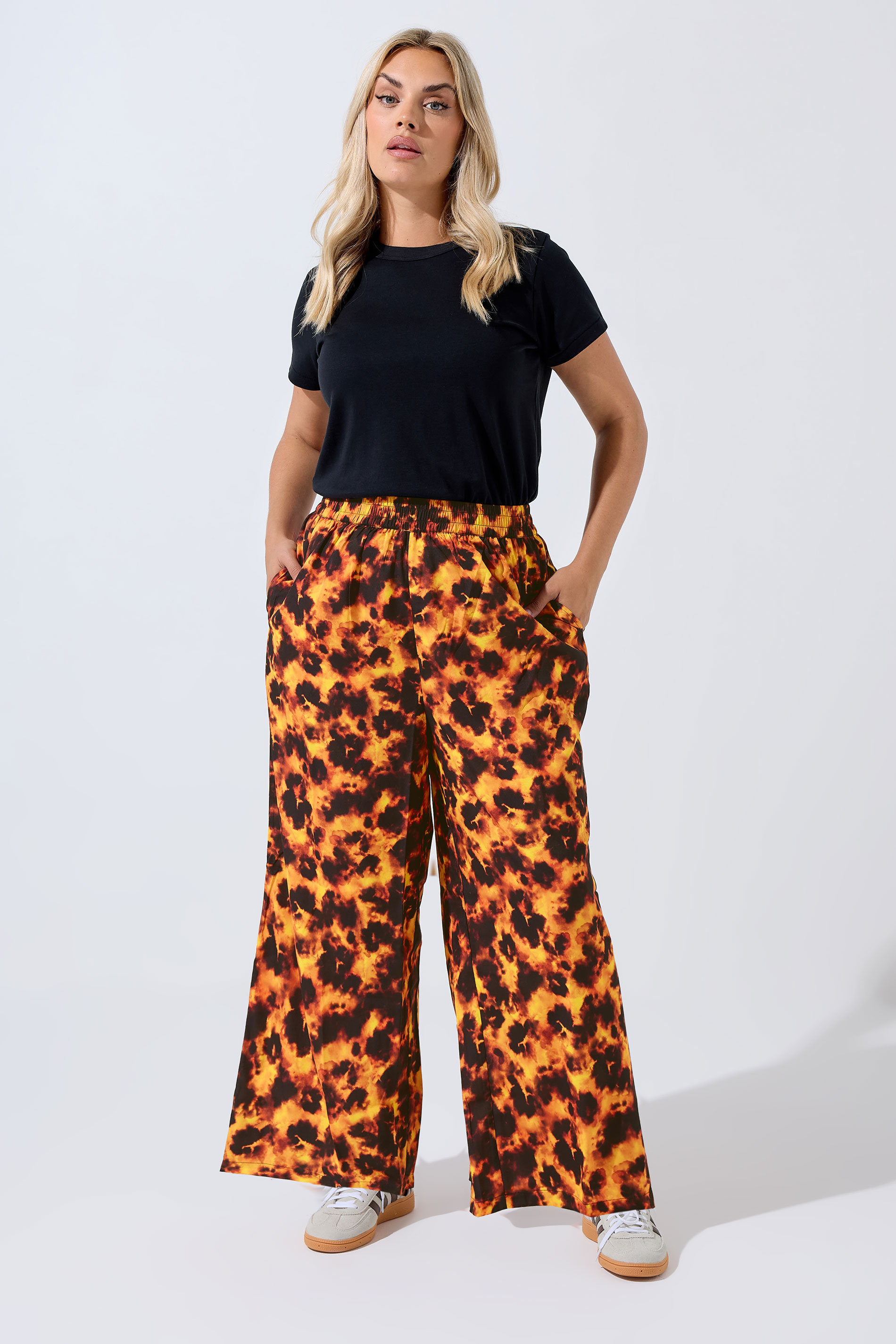 LIMITED COLLECTION Plus Size Orange Tortoise Shell Wide Leg Trousers | Yours Clothing 3