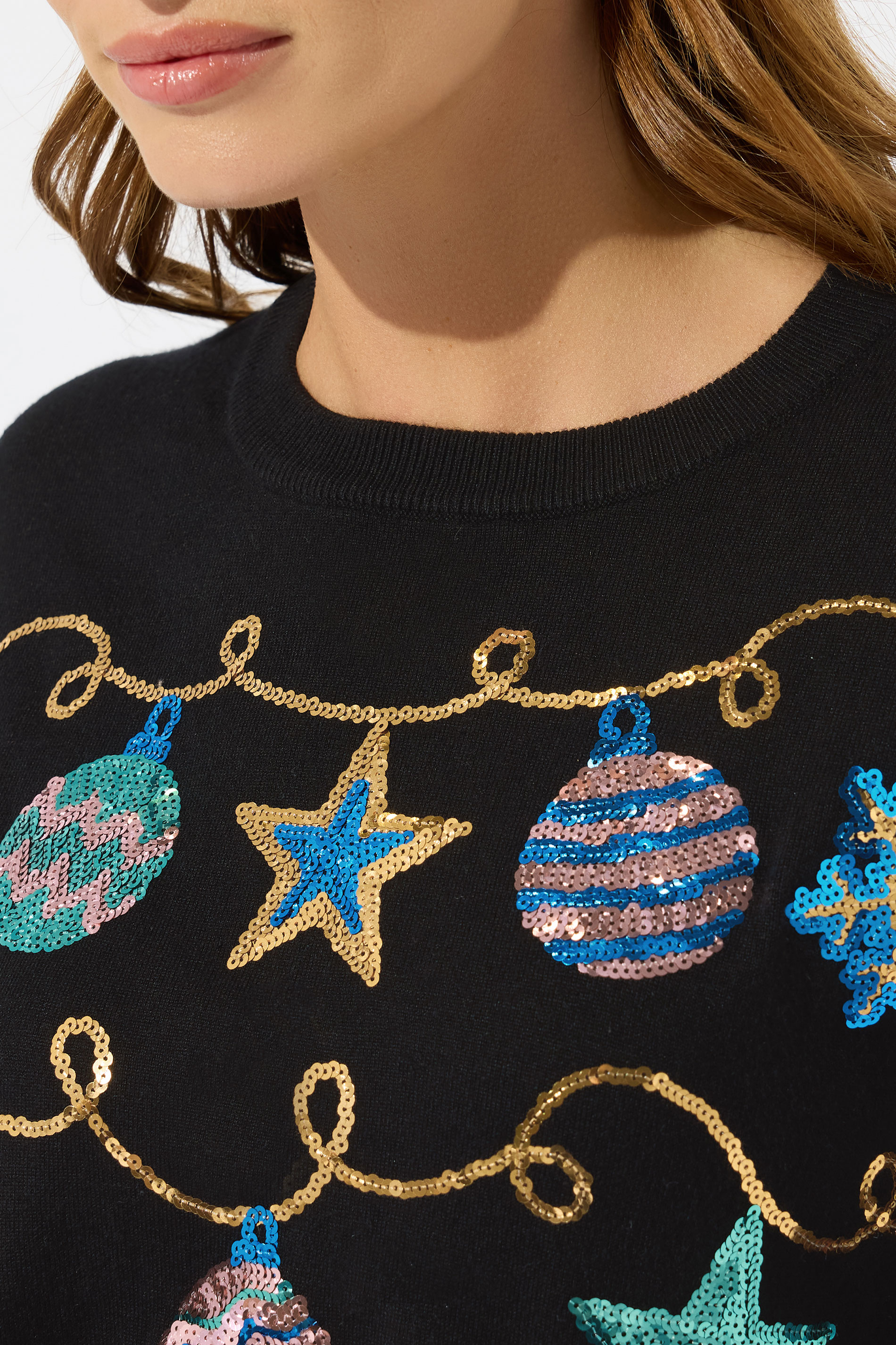 M&Co Black Sequin Embellished Baubles Christmas Jumper | M&Co 5