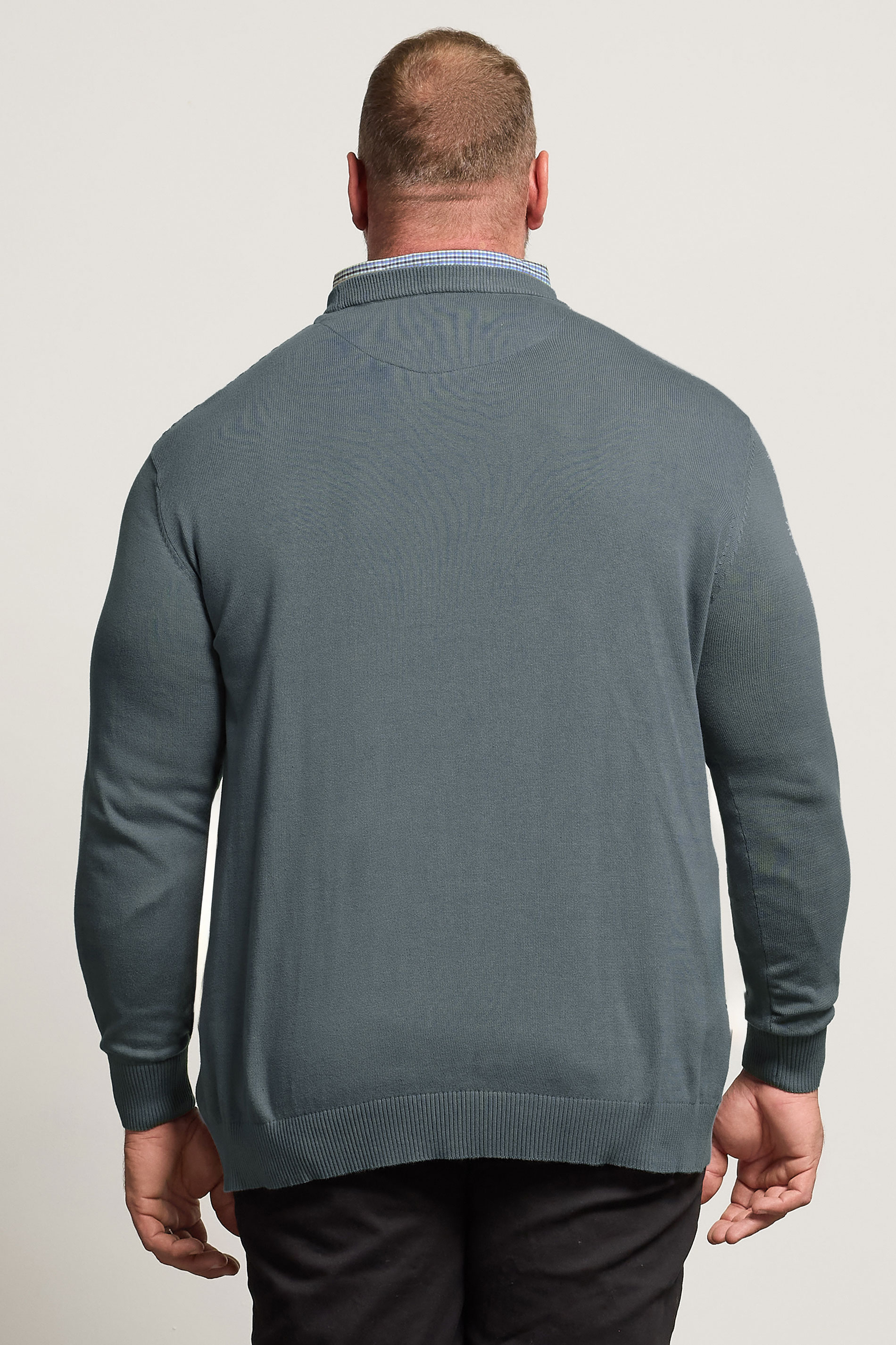 BadRhino Big & Tall Storm Blue Cable Knit Mock Shirt Jumper | BadRhino 2