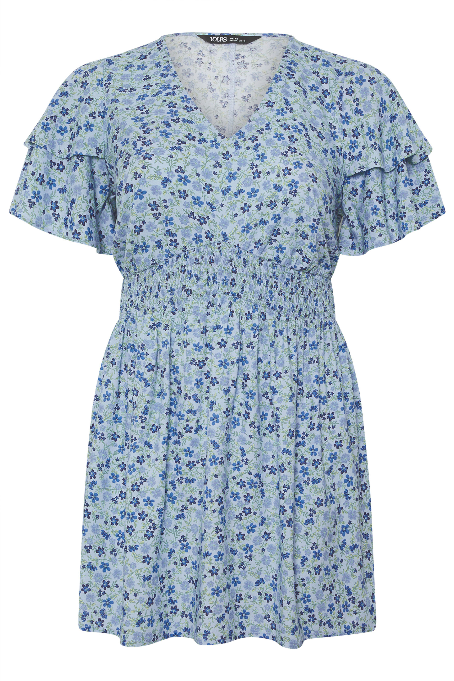 YOURS Plus Size Blue Ditsy Floral Flutter Sleeve Top | Yours Clothing 5