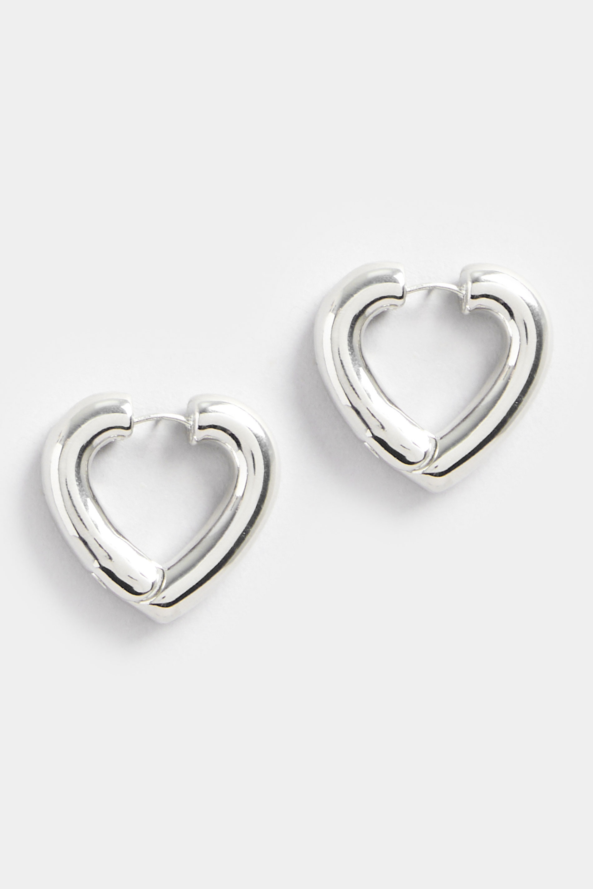 Silver Tone Heart Shape Hoop Chunky Earrings | Yours Clothing 3