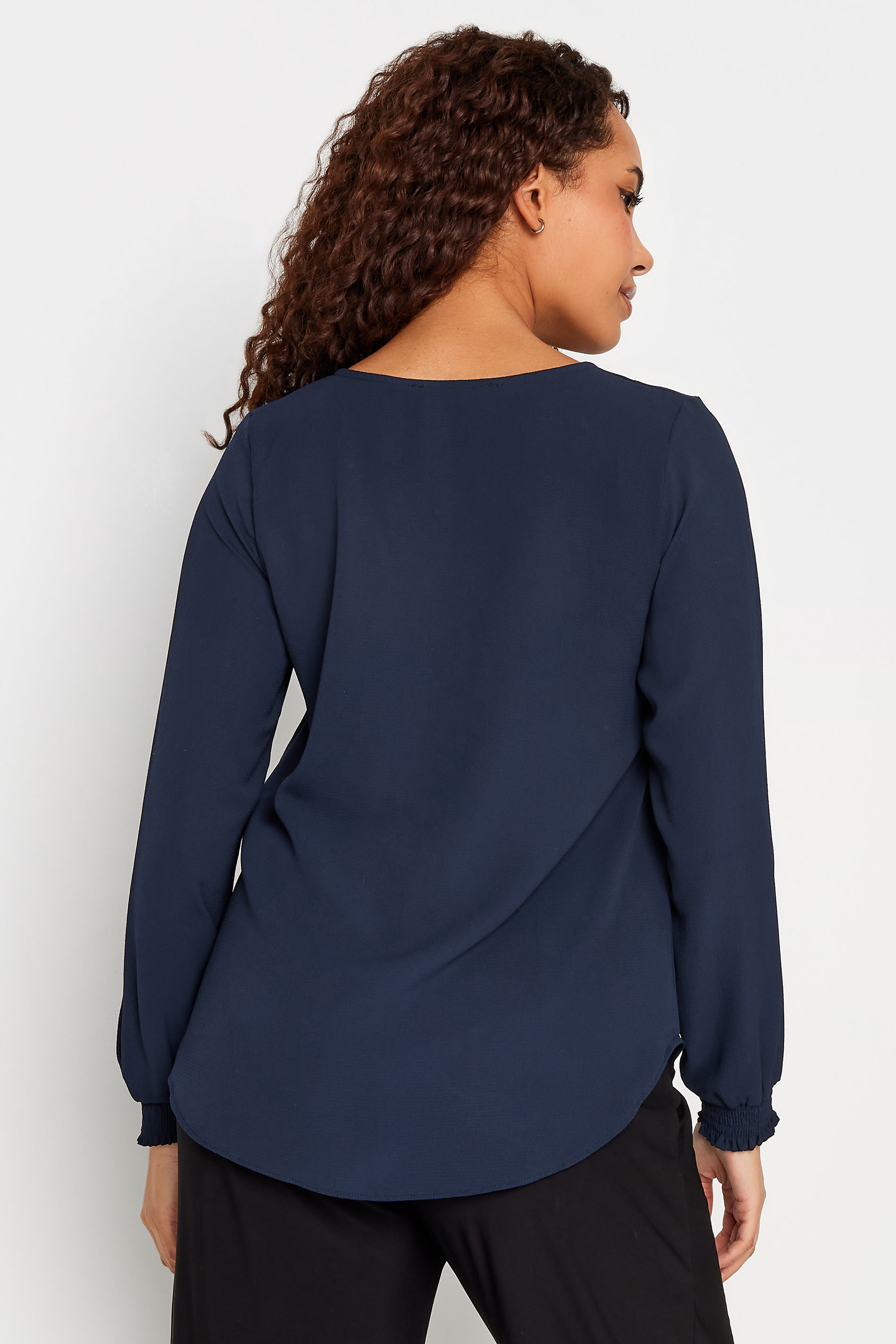 M&Co Navy Blue Shirred Cuff Blouse | M&Co 3