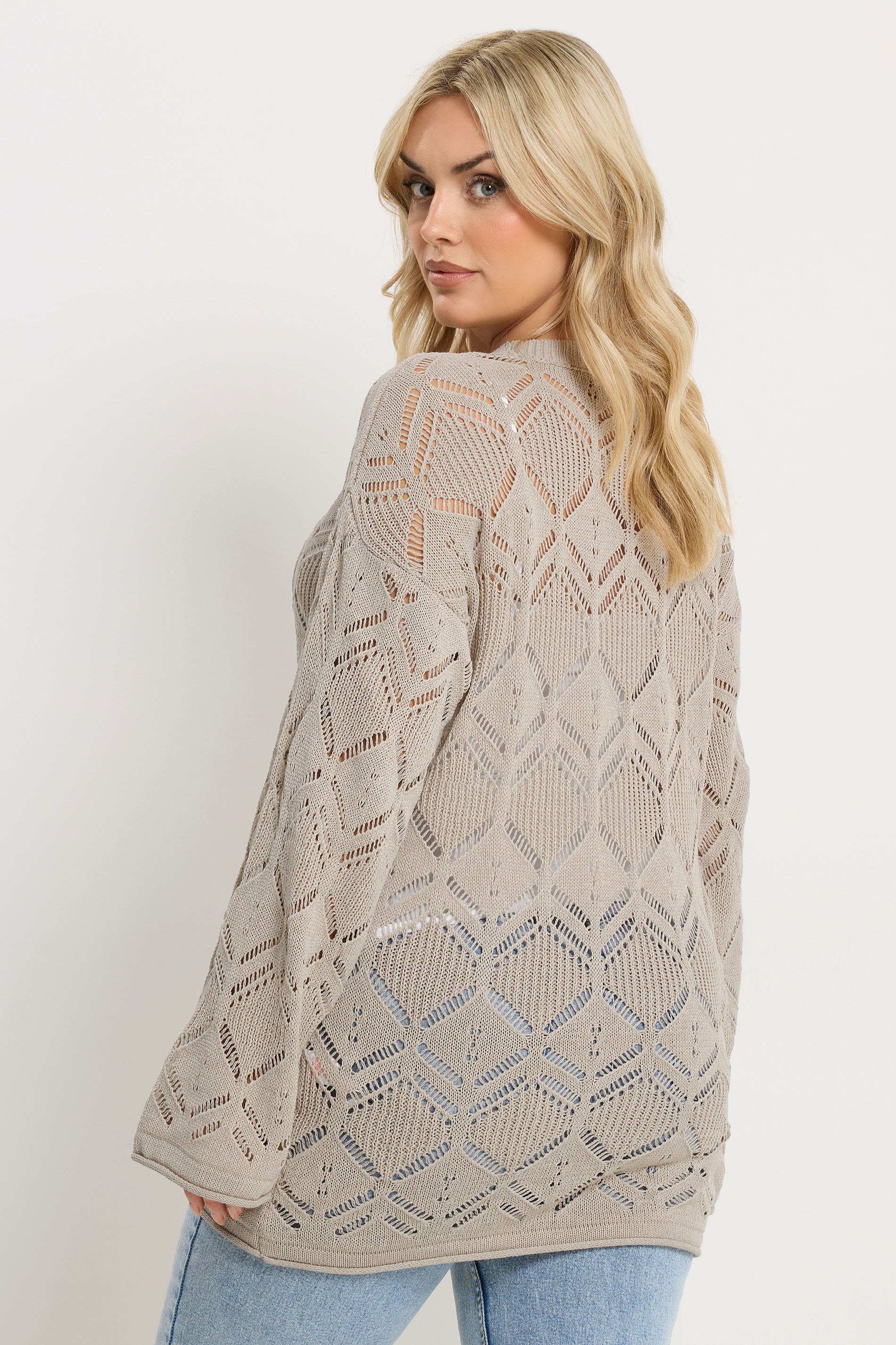 YOURS Plus Size Beige Brown Pointelle Knitted Jumper | Yours Clothing 2