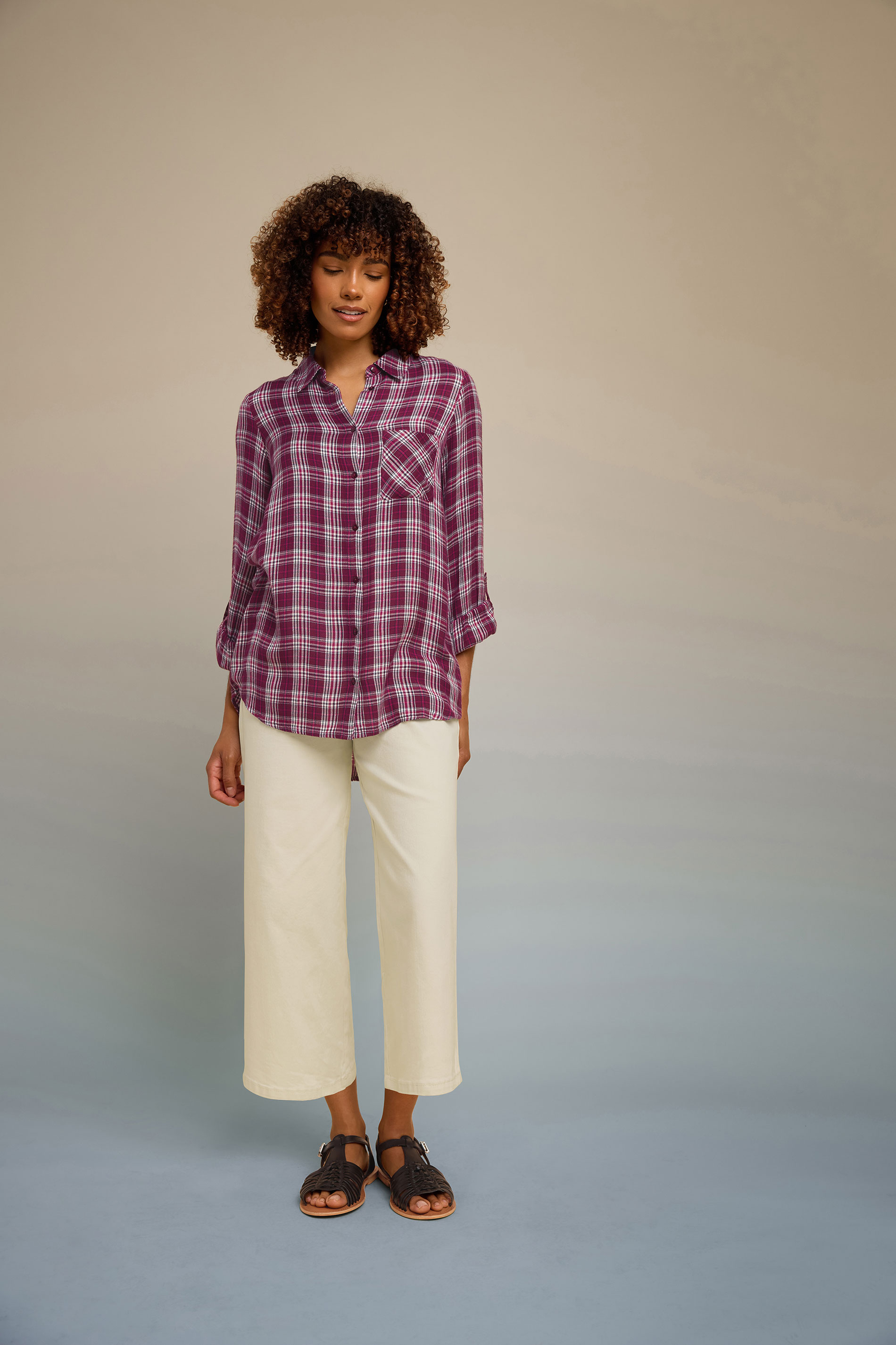 M&Co Berry Purple & White Checked Shirt | M&Co 6