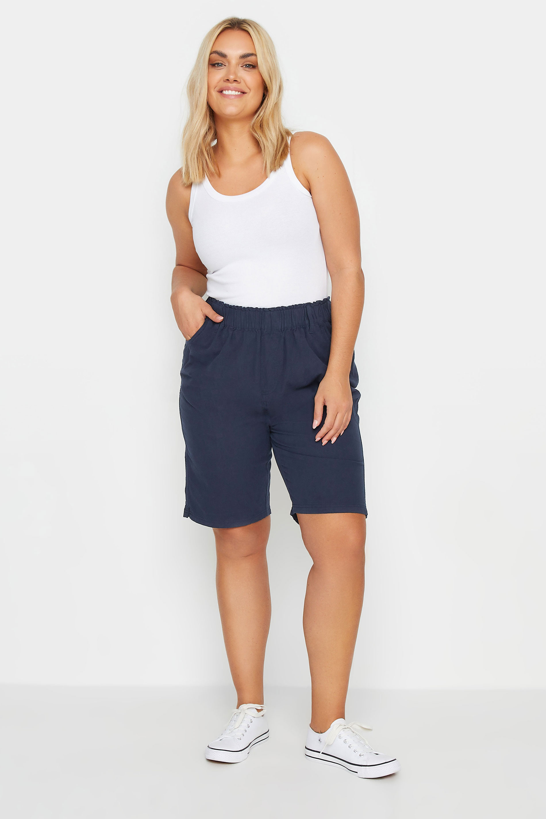 YOURSET 2 PACK Plus Size Black & Navy Blue Cool Cotton Shorts | Yours Clothing 4