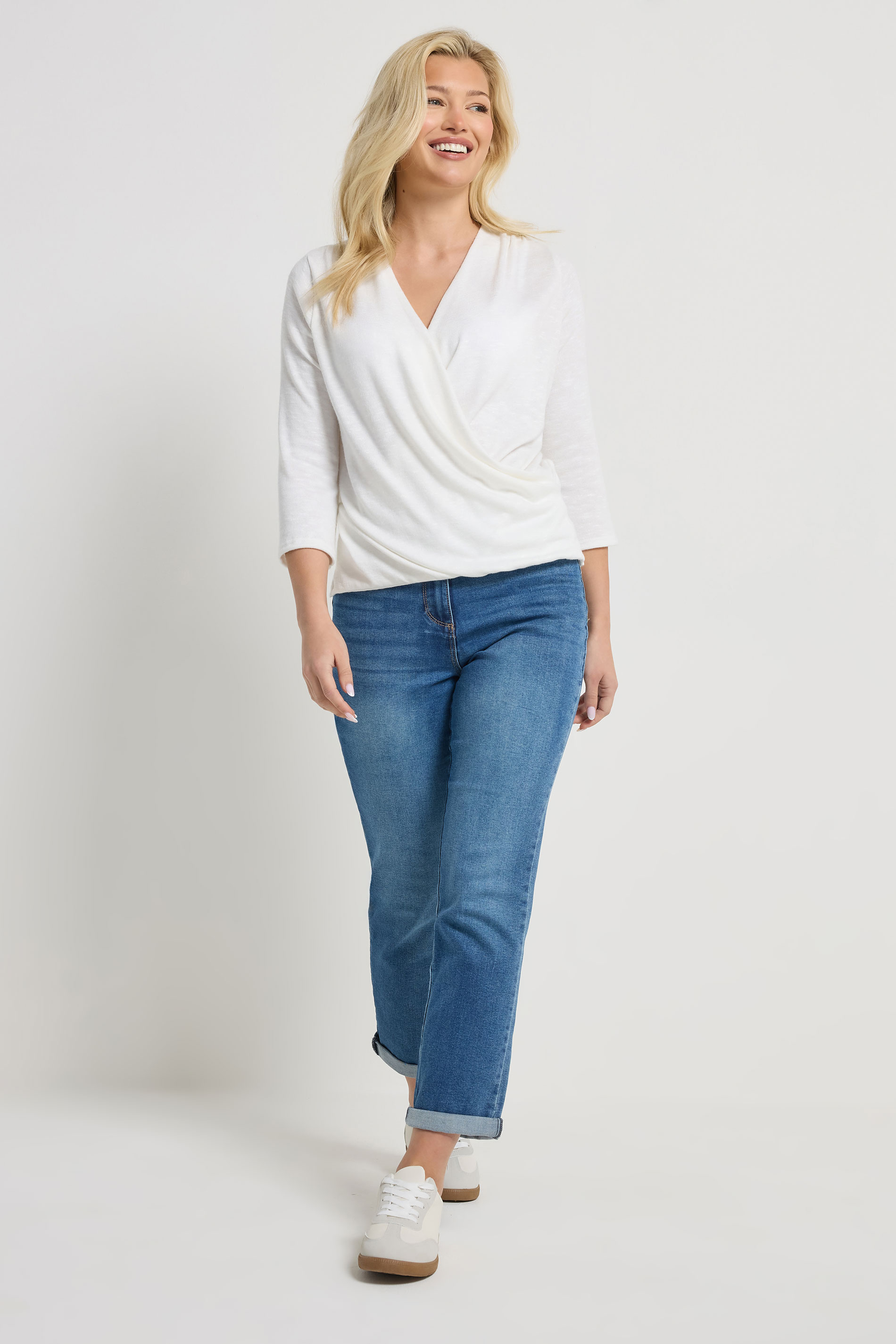 M&Co Ivory White Long Sleeve Wrap Top | M&Co 1