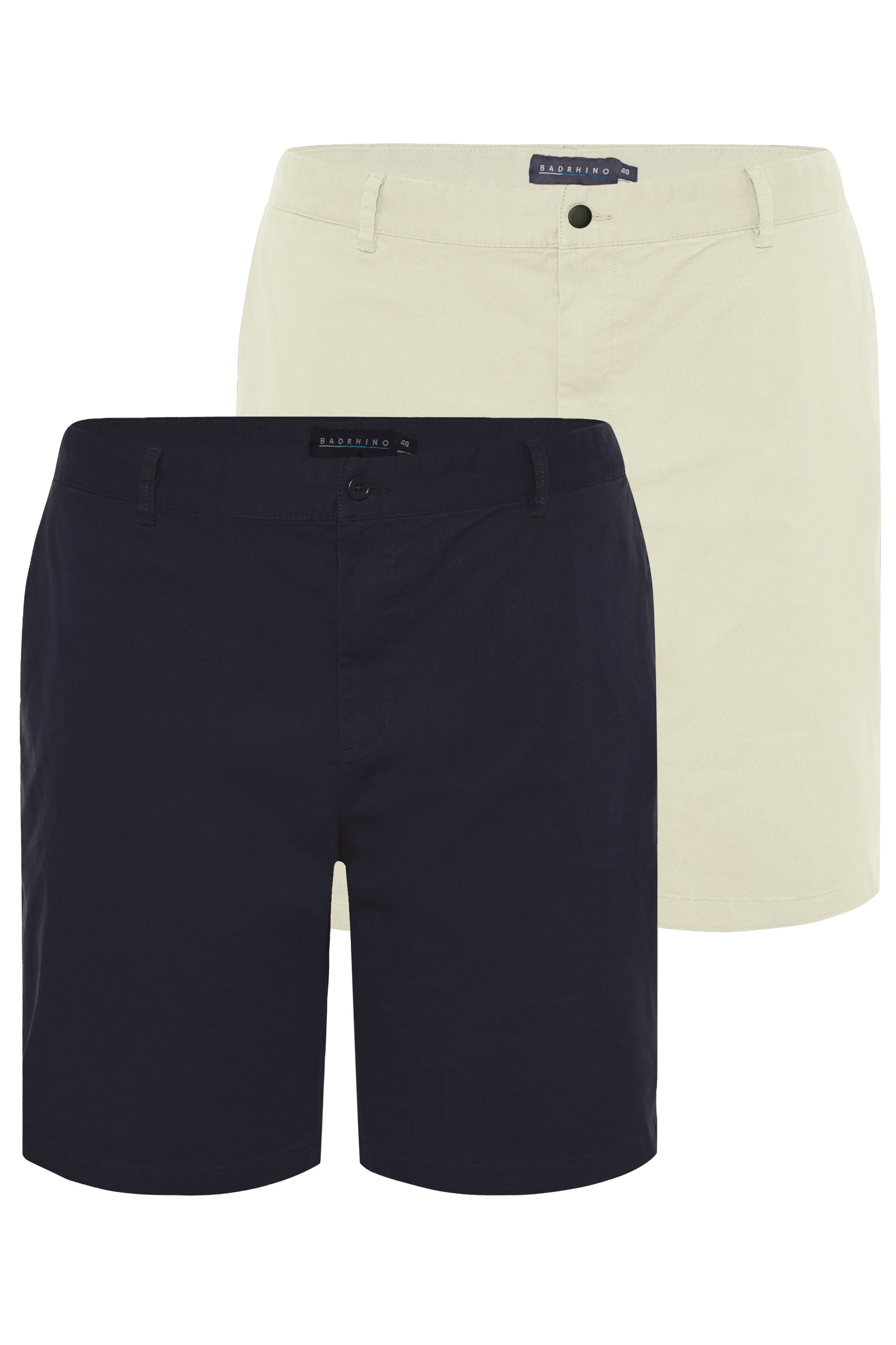 BadRhino Big & Tall 2 PACK Stone Brown & Navy Blue Stretch Chino Shorts | BadRhino 1