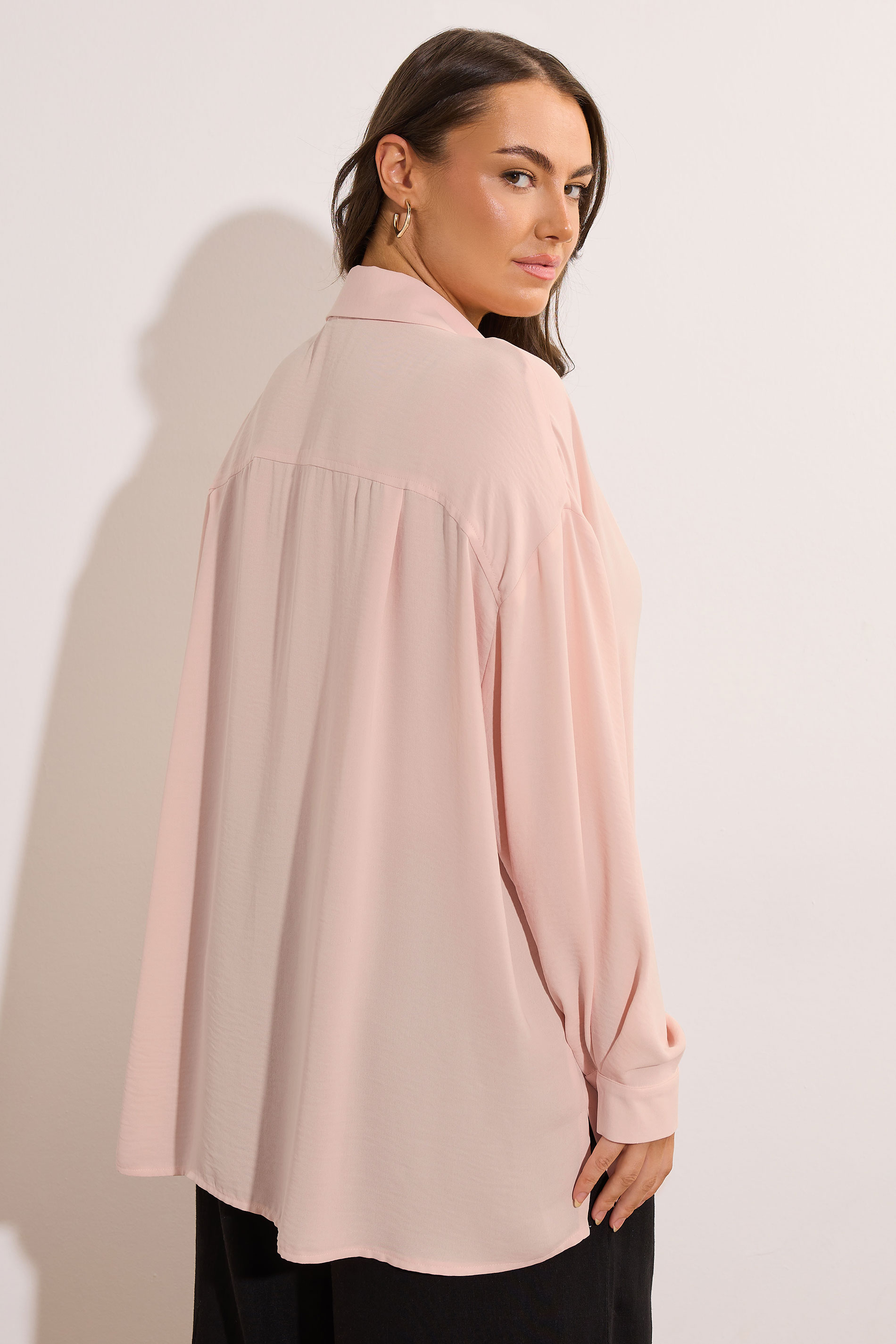 EVANS Plus Size Light Pink Dipped Hem Oversized Shirt | Evans 1