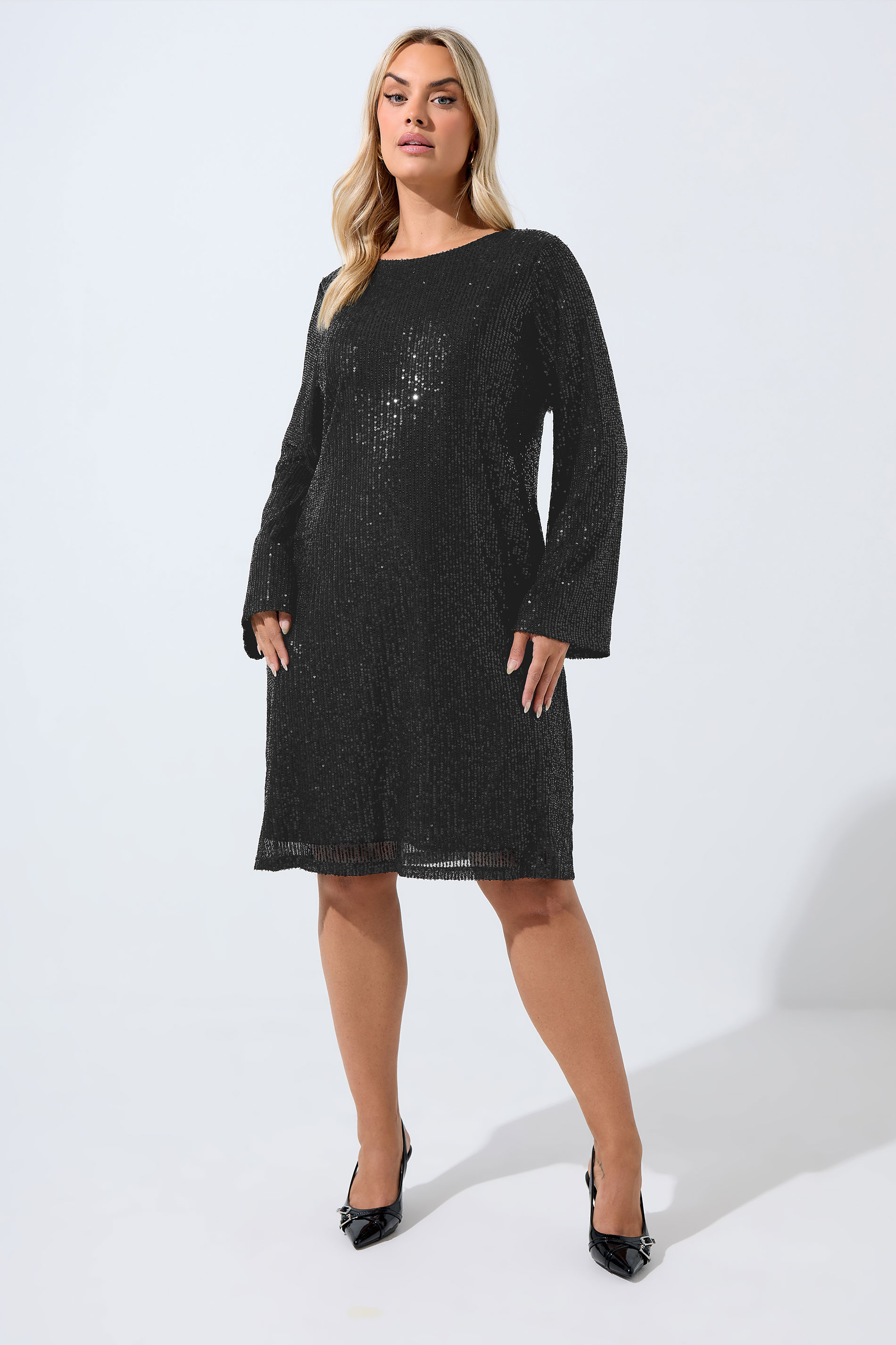 LIMITED COLLECTION Plus Size Black Velvet Bow Sequin Dress | Yours Clothing 2
