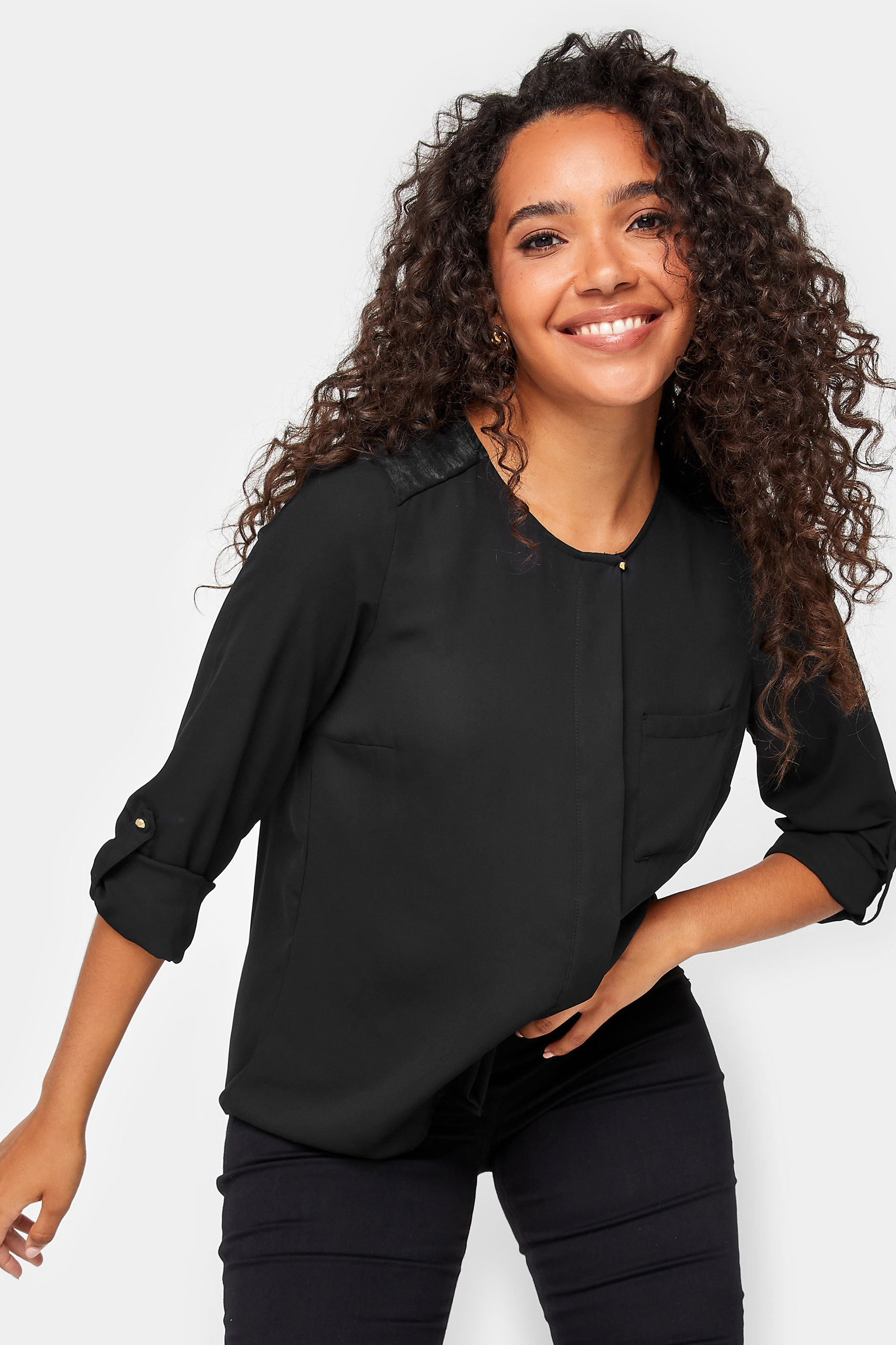 M&Co Black Satin Contrast Panel Shirt | M&Co 1