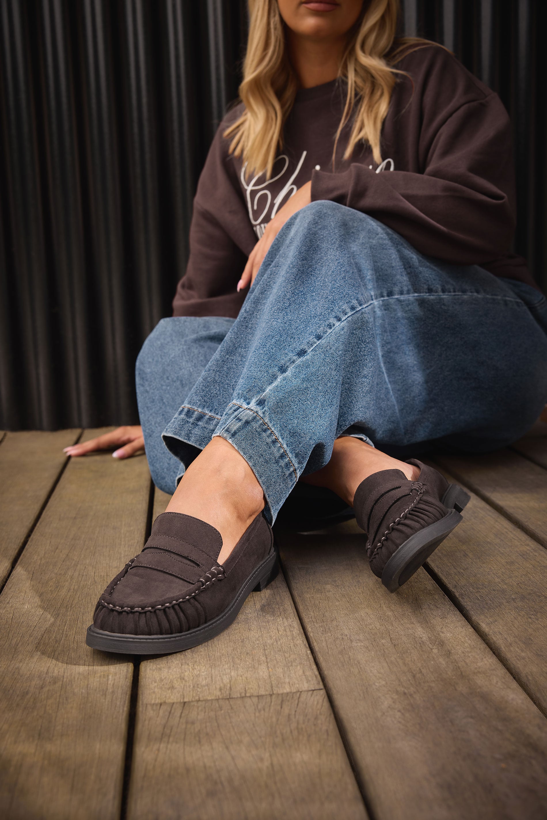 Women's Brown Yours Chocolate Faux Suede Ruched Front Loafers In Extra Wide Eee Fit Size 8Eee