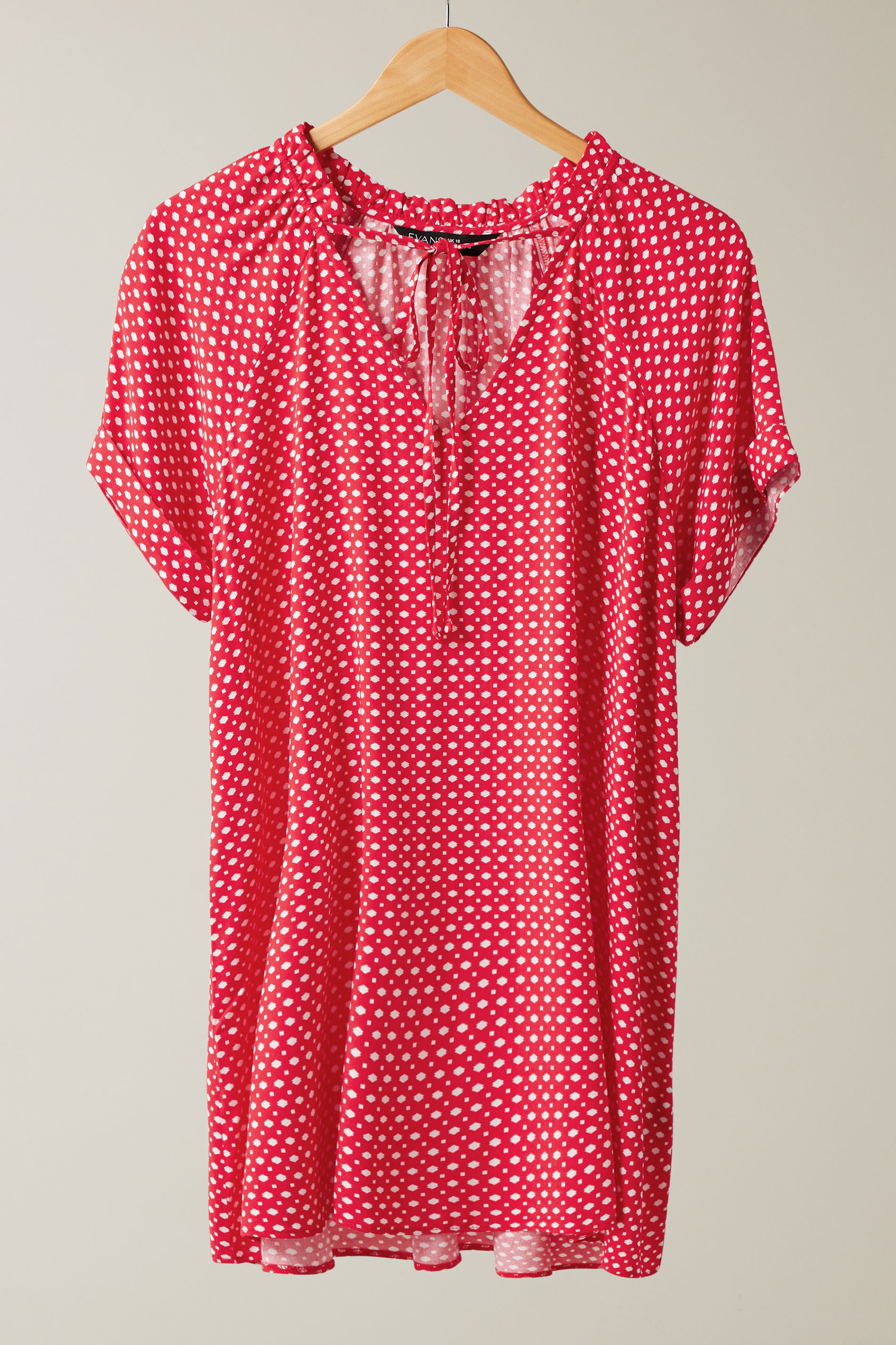 EVANS Plus Size Red Dot Print Tie Neck Blouse | Evans 5
