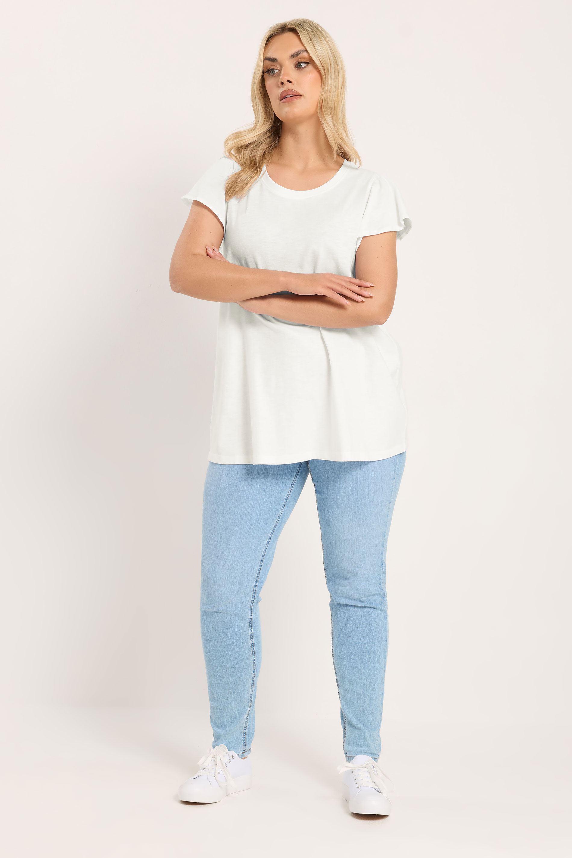 YOURS Plus Size Curve White Frill Short Sleeve T-Shirt | Yours Clothing 1