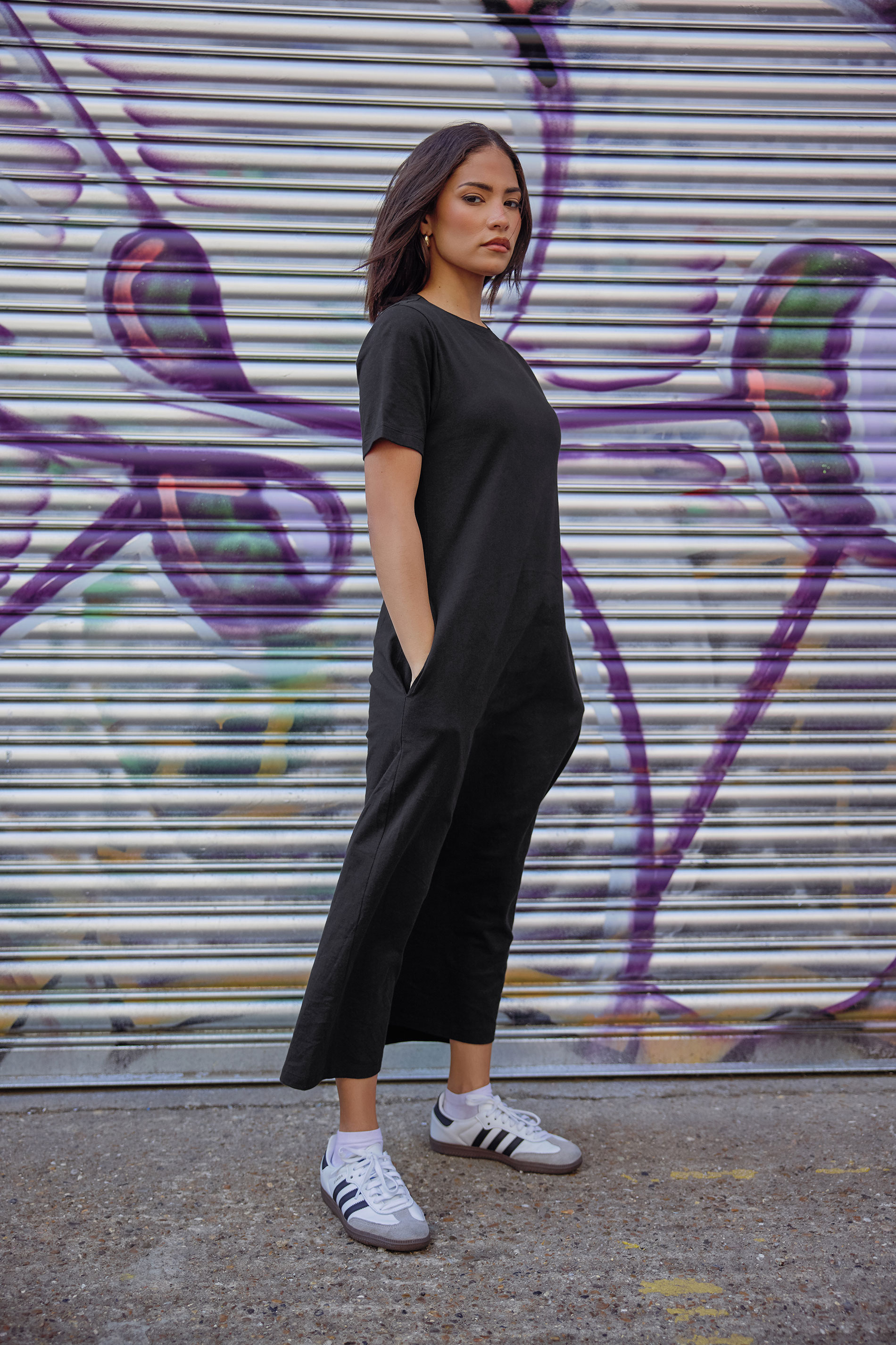 PixieGirl Petite Women's Black Cotton T-Shirt Maxi Dress | PixieGirl 3