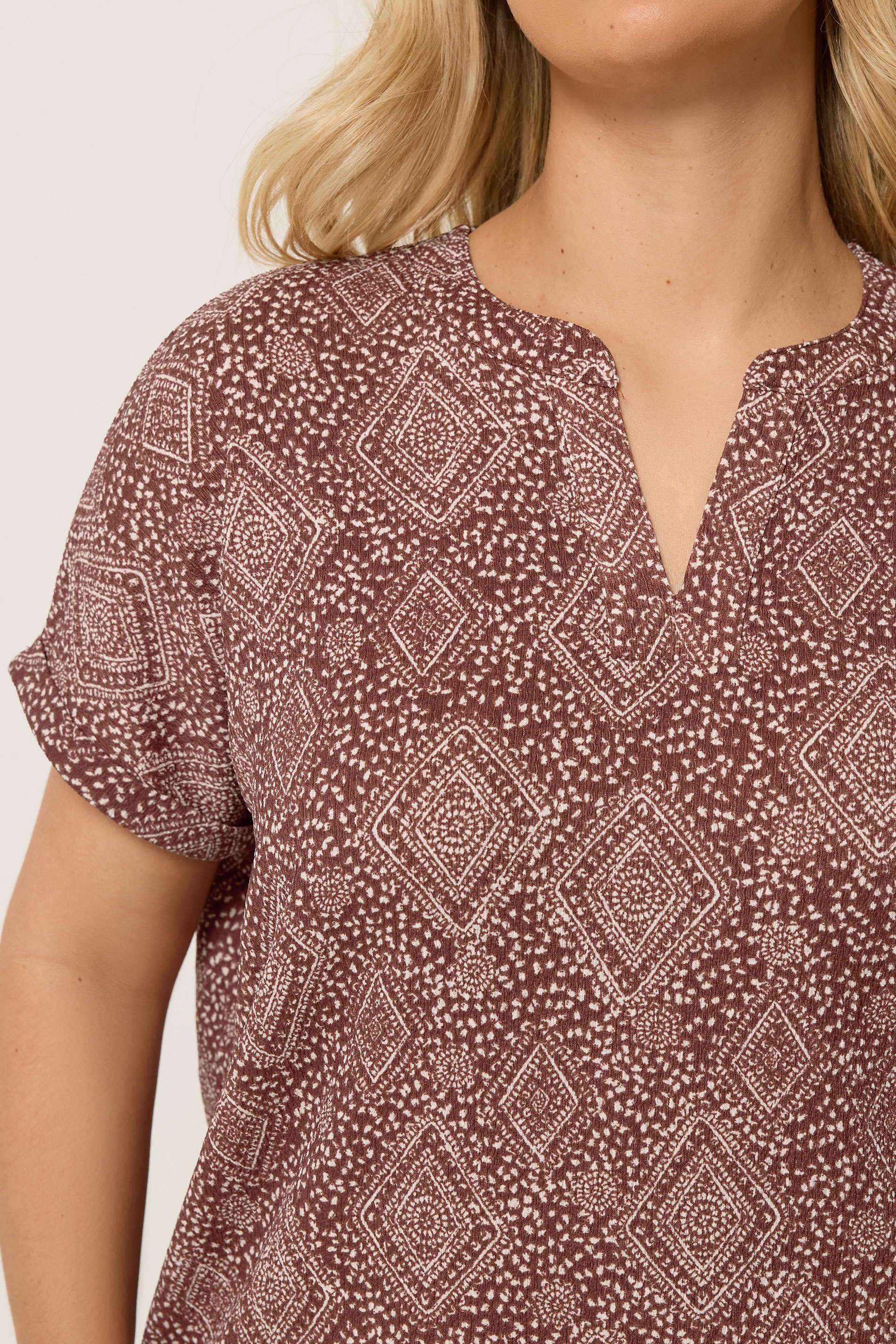 YOURS Plus Size Burnt Orange Diamond Print Notch Neck Top | Yours Clothing 4