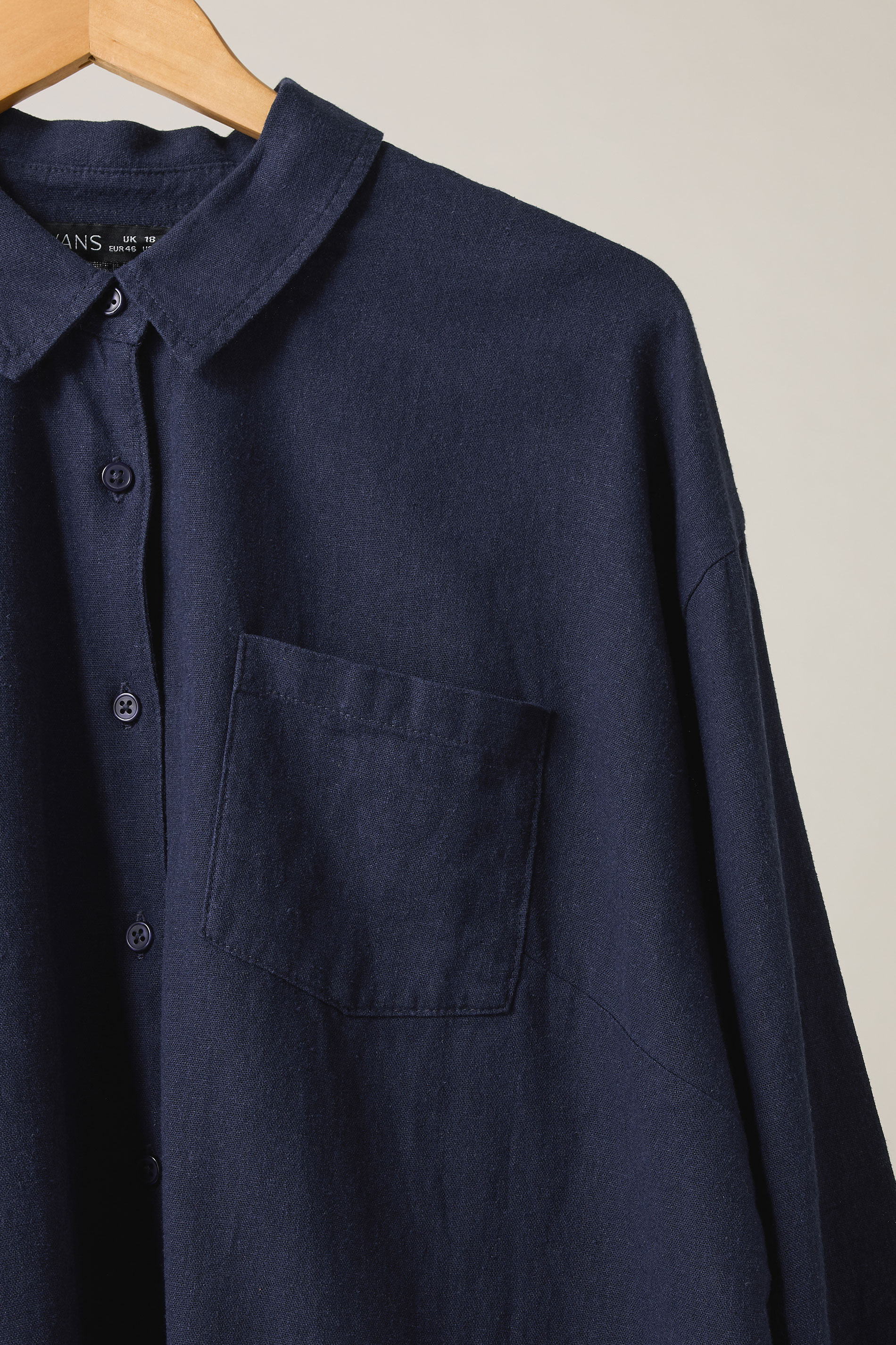 EVANS Plus Size Navy Blue Long Sleeve Premium Linen Shirt | Evans 8