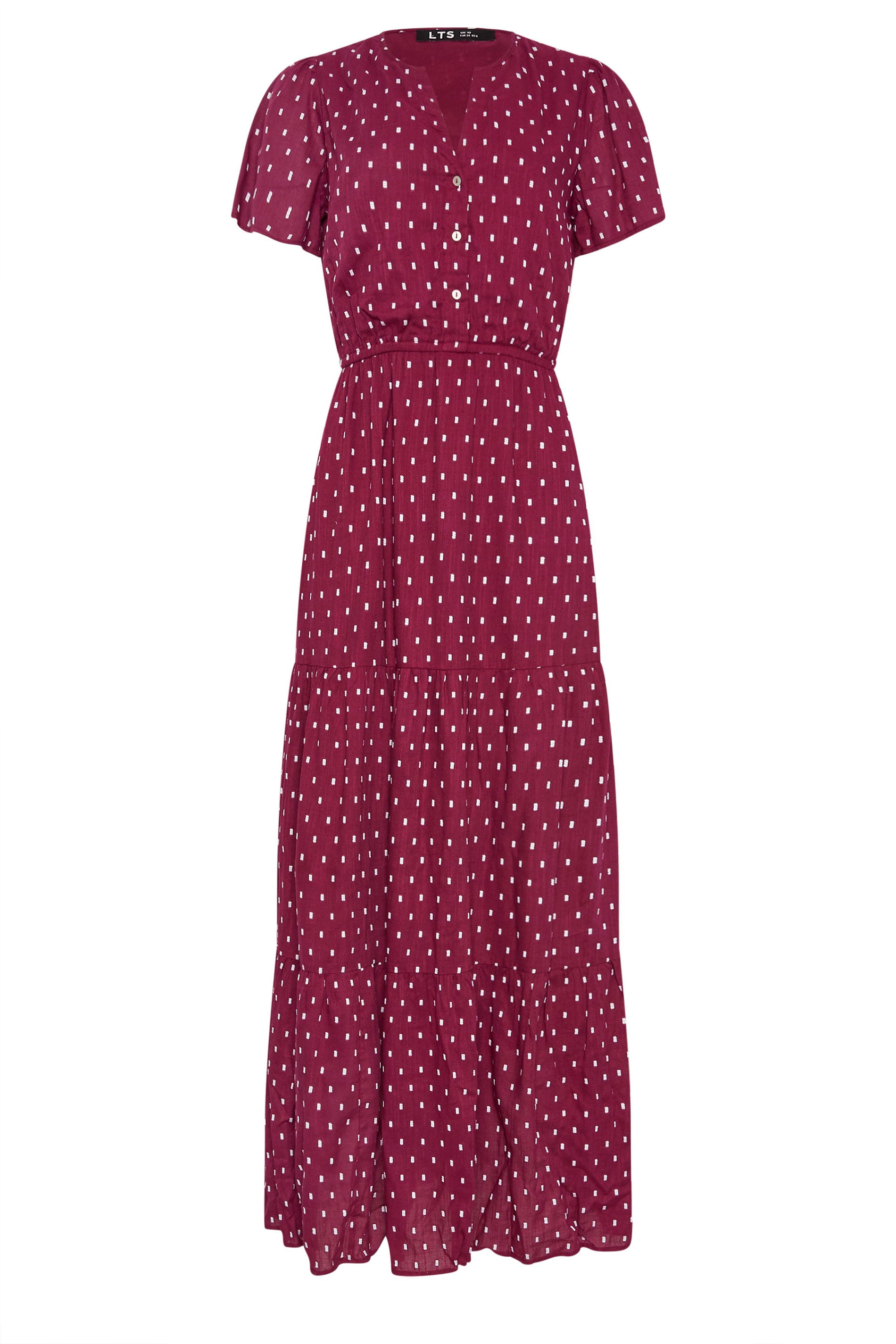 LTS Tall Women's Wine Red Dobby Spot Tiered Maxi Dress | Long Tall Sally 5