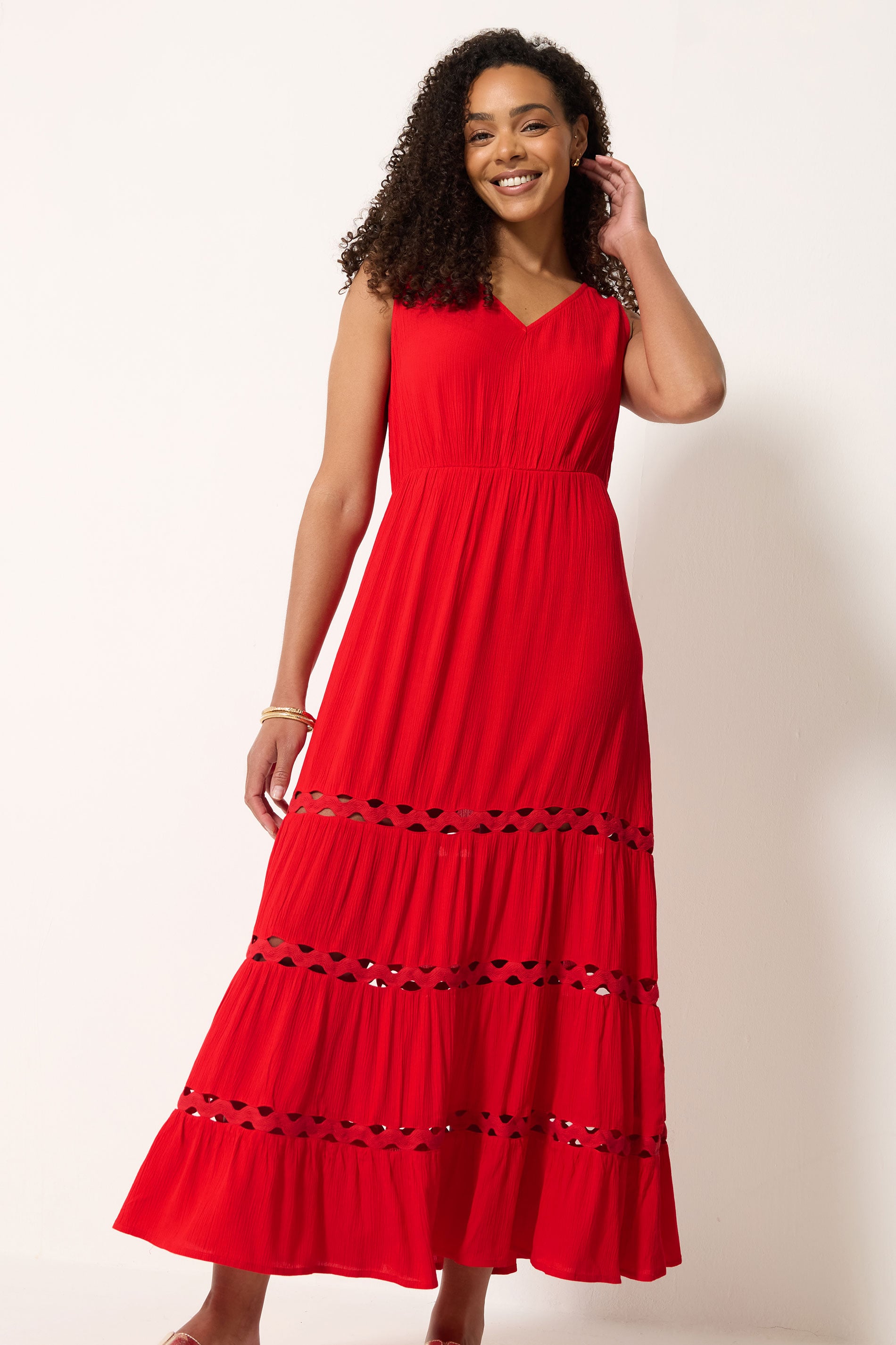 M&Co Red Sleeveless Tiered Maxi Dress | M&Co 1