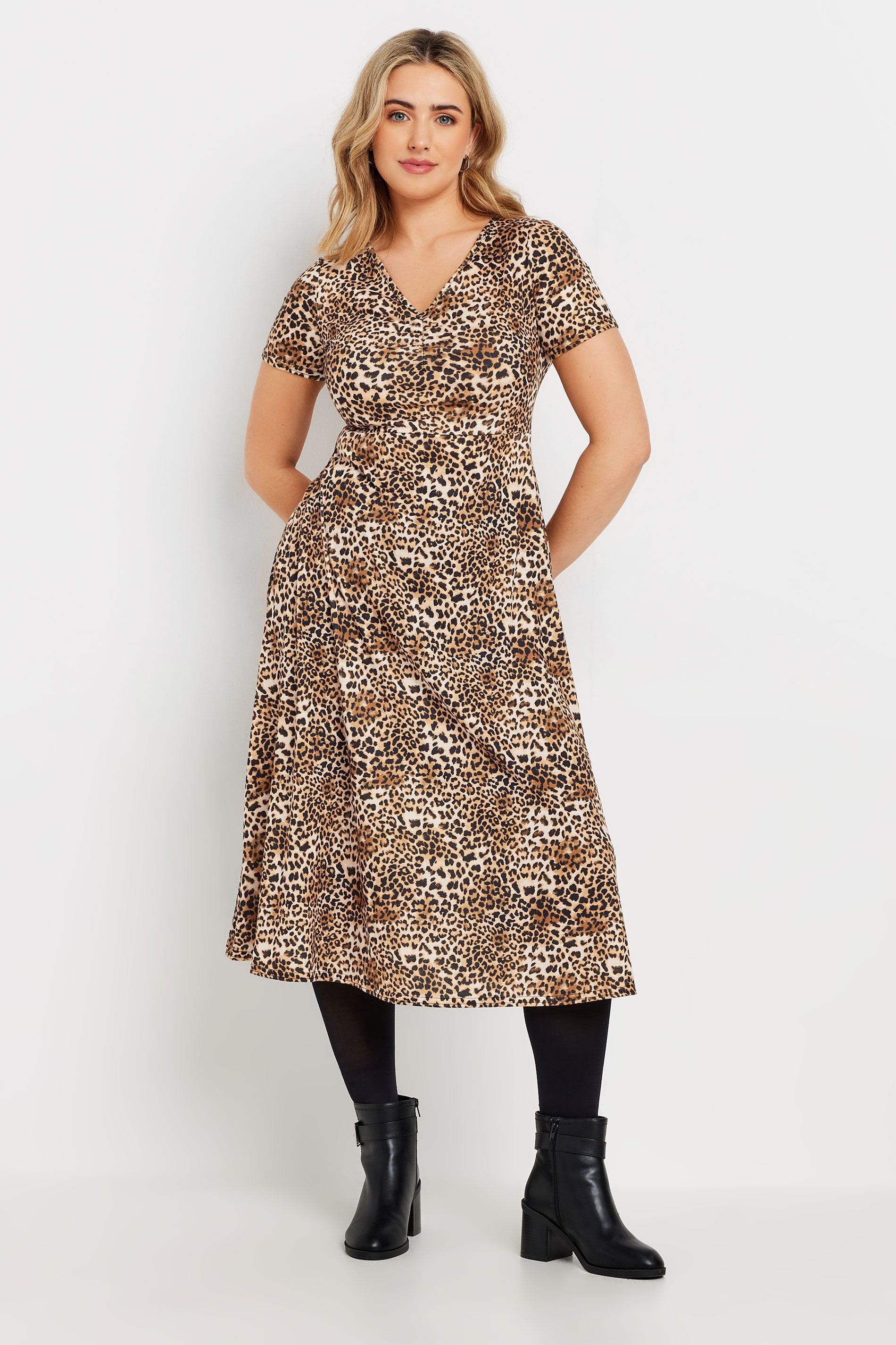 M&Co Brown Leopard Print V-Neck Dress | M&Co 5