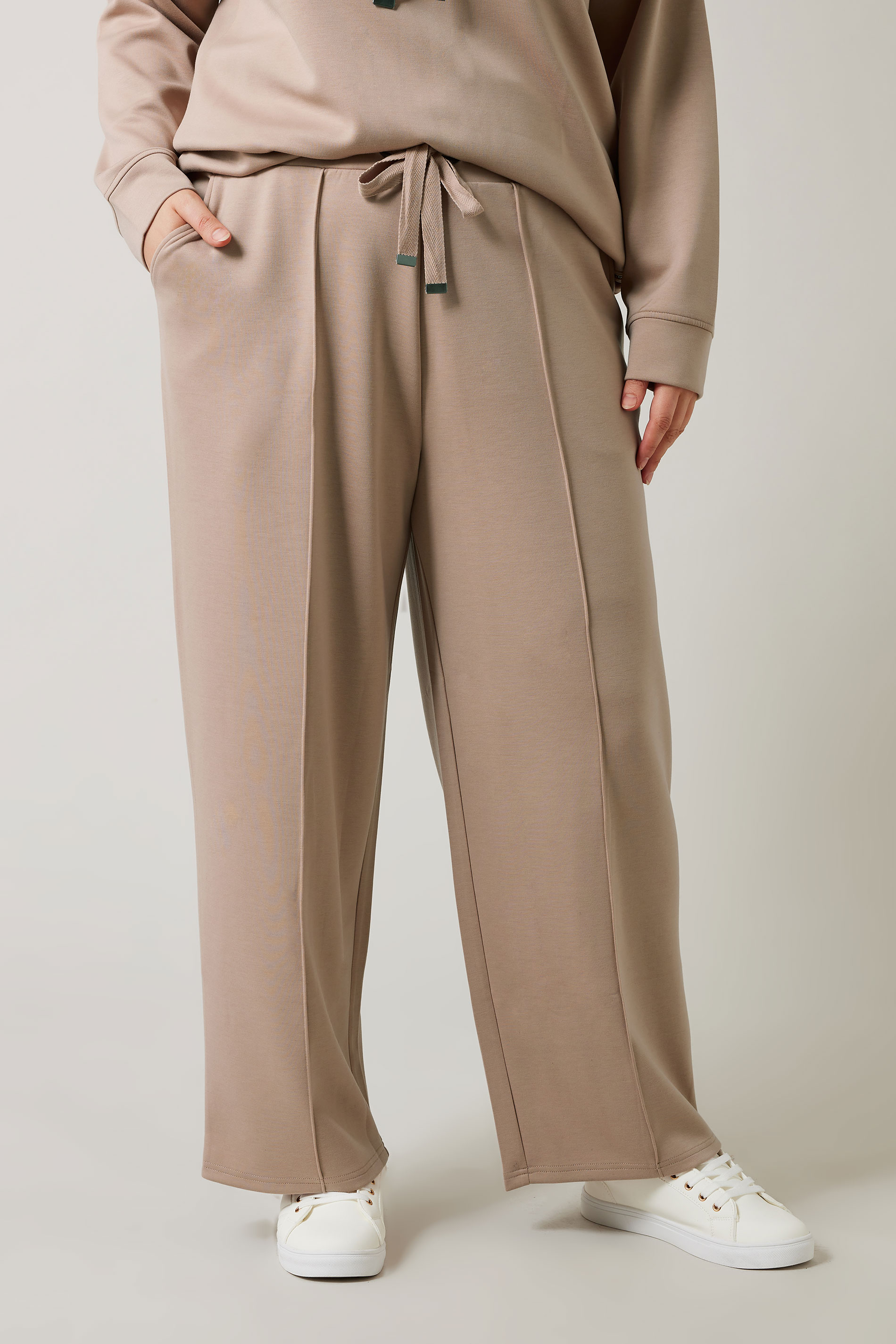 EVANS Plus Size Natural Brown Luxe Wide Leg Joggers | Evans 3