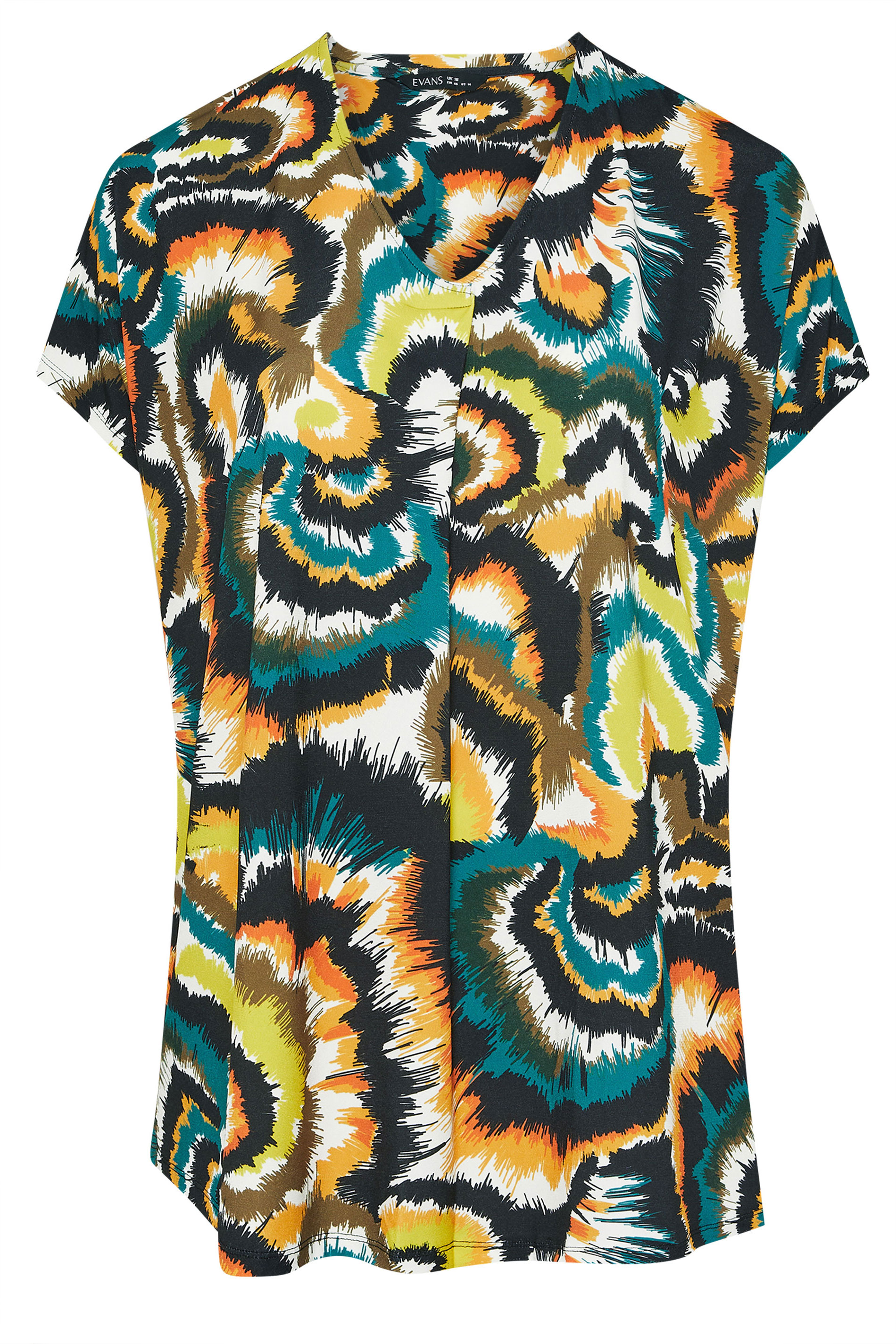 EVANS Plus Size Dark Green Smudge Print Angel Sleeve Jersey Top | Evans 5