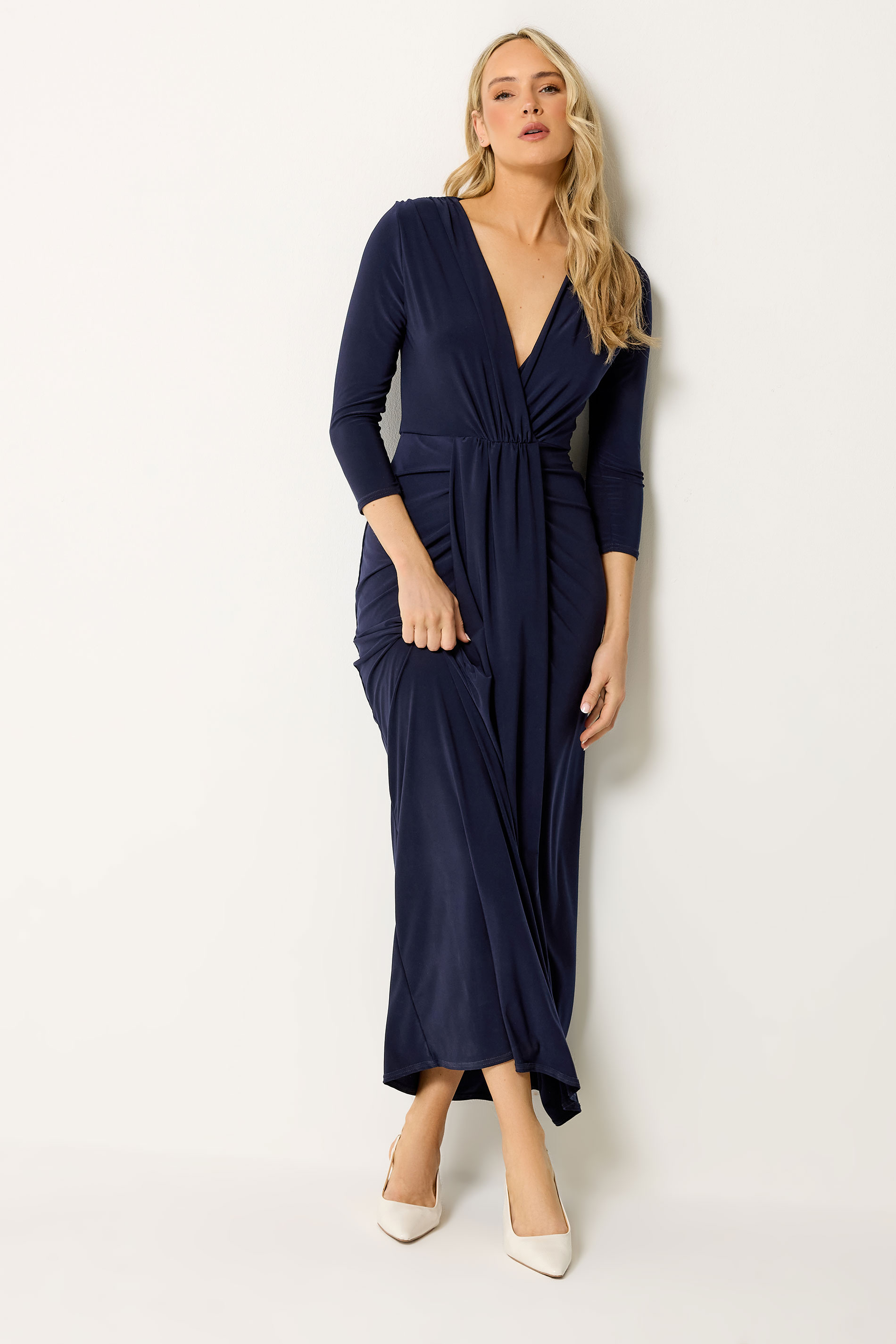 LTS Tall Women's Navy Blue Drape Wrap Maxi Dress | Long Tall Sally 3